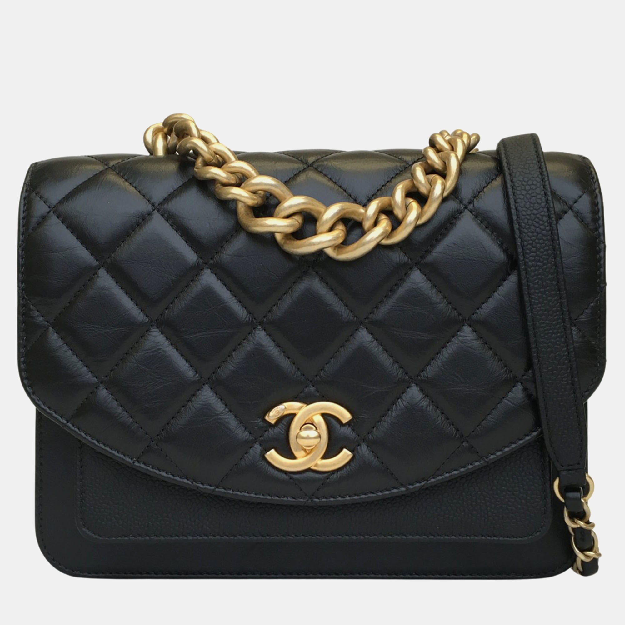 

Chanel Black Quilted Calfskin with Caviar Small Chain Handle Flap Bag