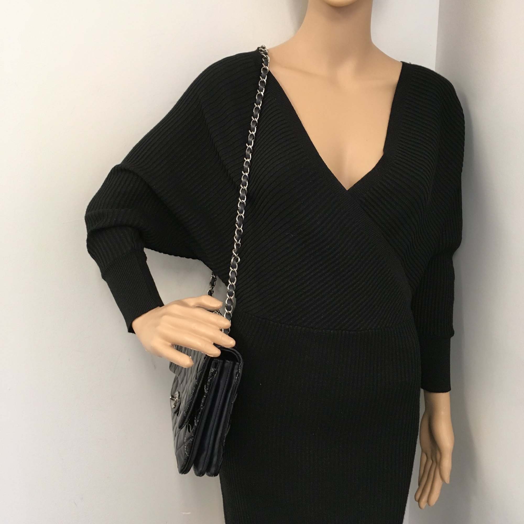 Chanel Black Patent Leather Large Classic Double Flap Shoulder Bag 
