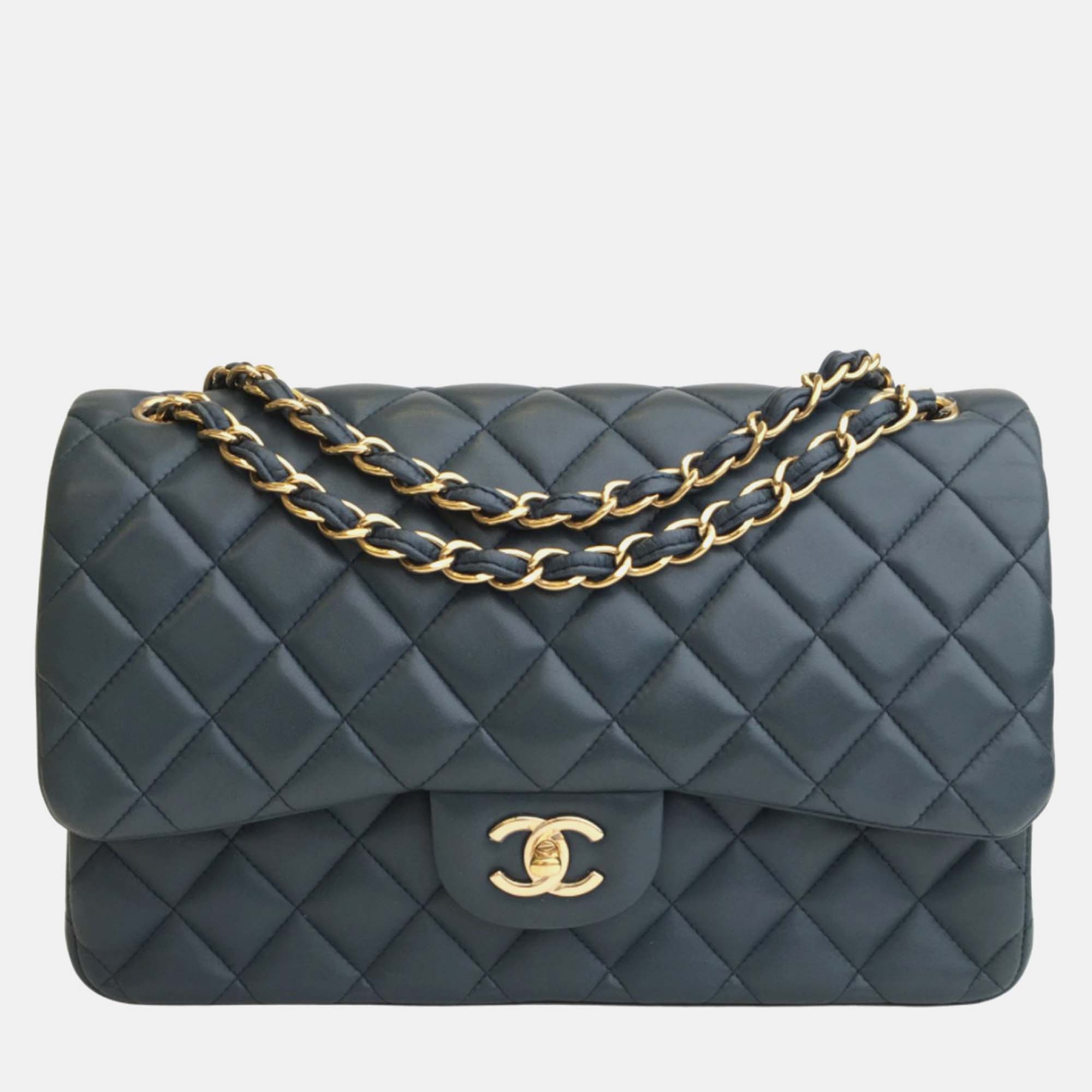 

Chanel Blue Leather JUmbo Classic Double Flap Shoulder Bag