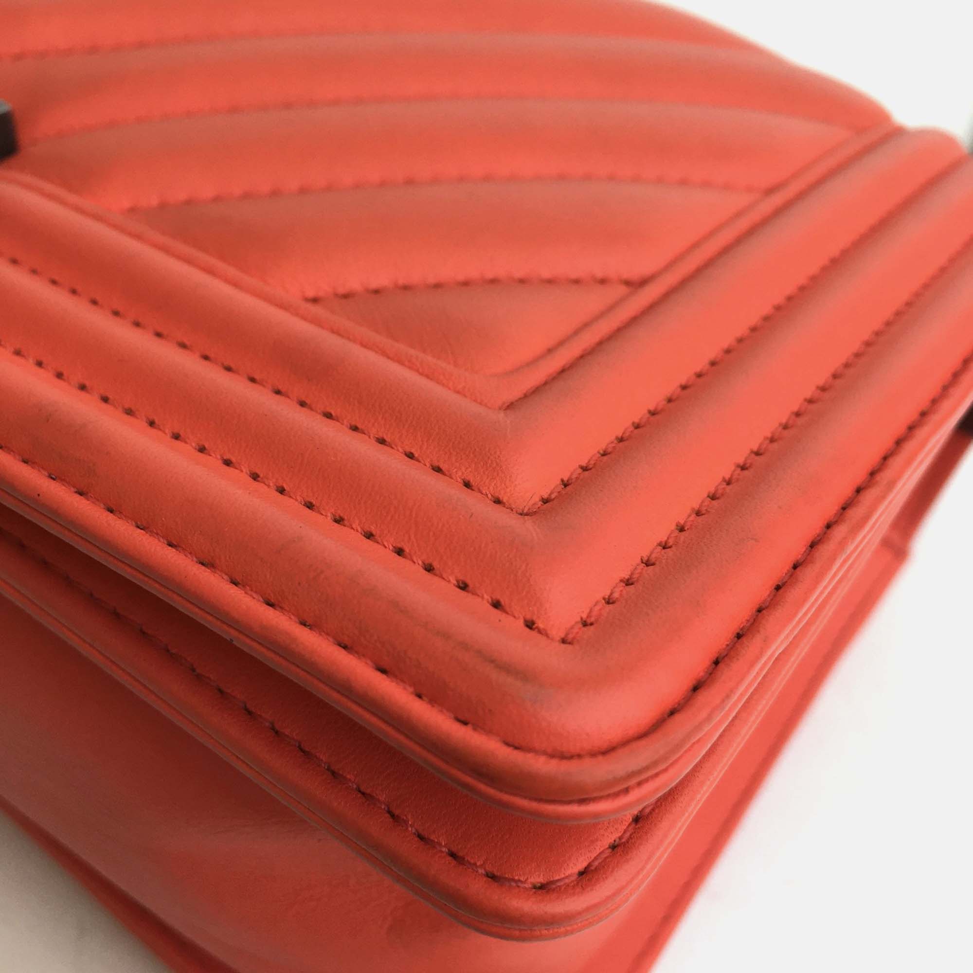 Chanel Orange Leather Medium Boy Shoulder Bag 