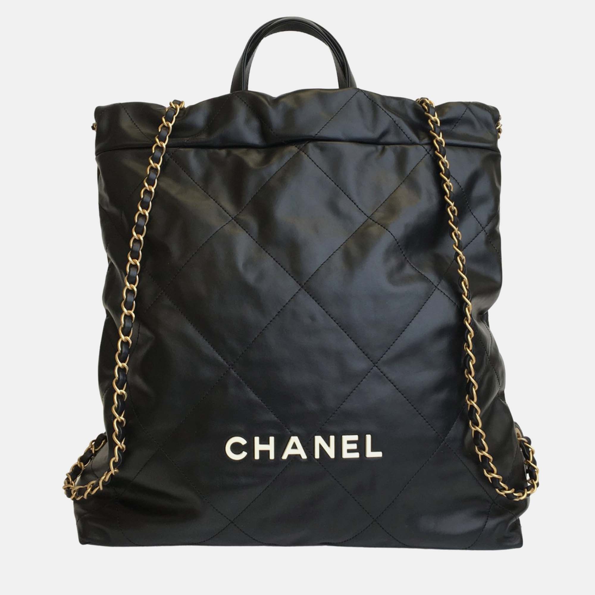 

Chanel Black Lambskin 22 Hobo Top Handle Backpack