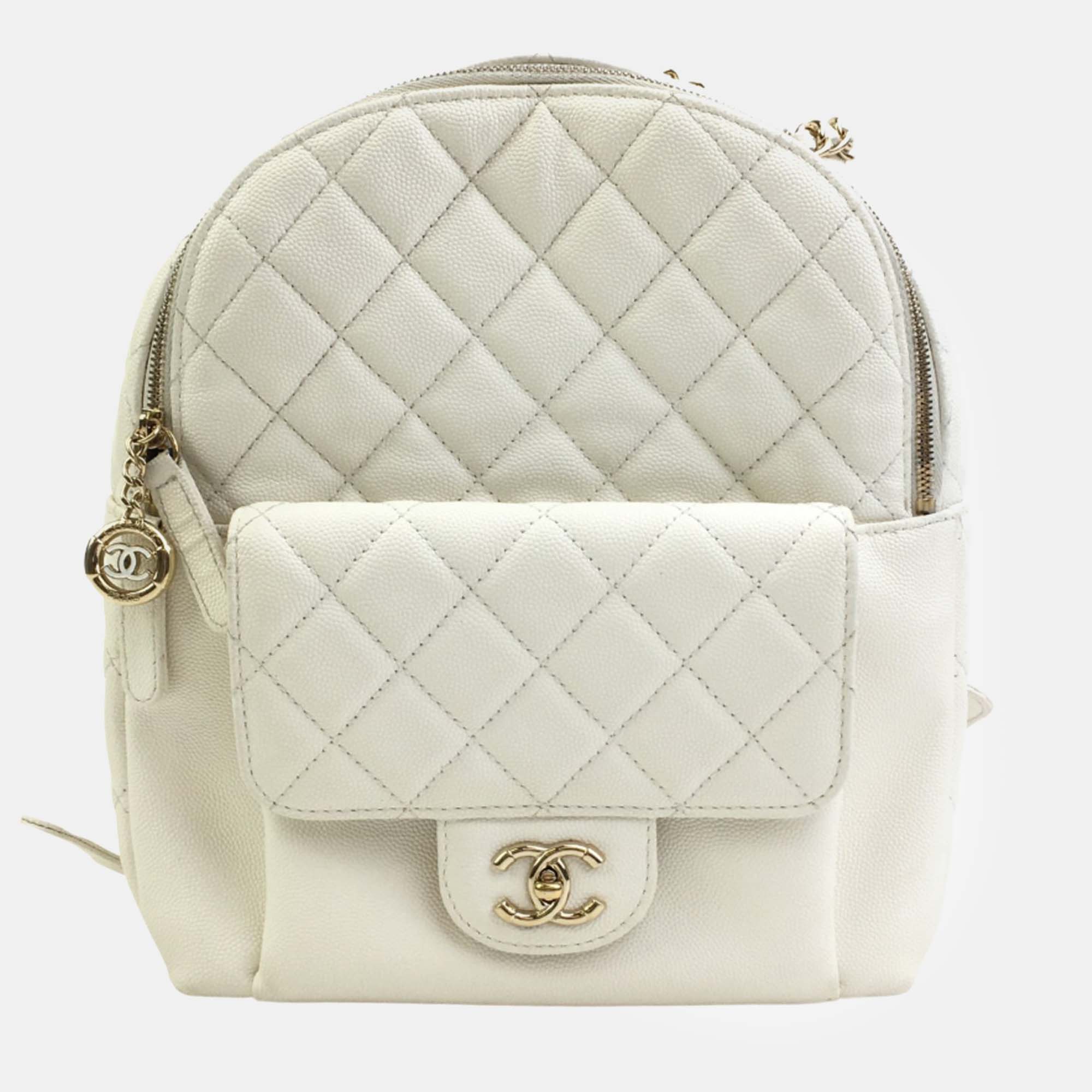 

Chanel White Caviar Quilted Mini CC Day Backpack