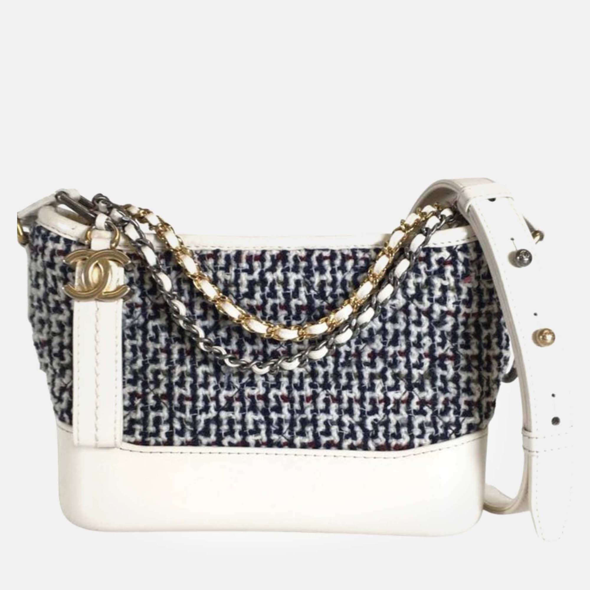 

Chanel White/Black Tweed and Leather  Gabrielle Shoulder Bags, Blue
