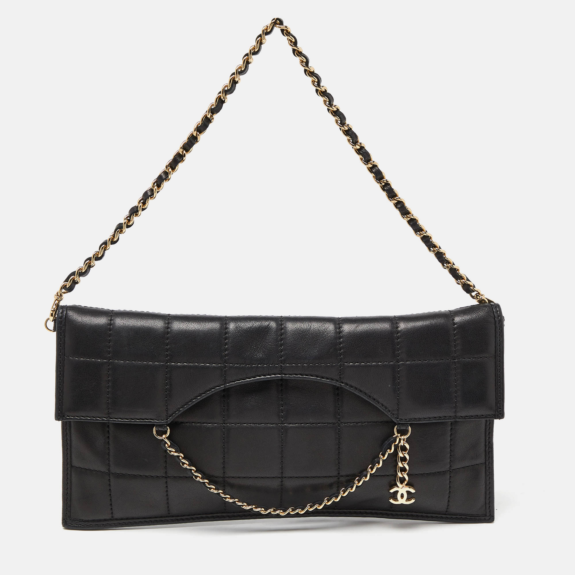 

Chanel Bar Quilted Leather Fold Down Envelope Clutch Bag, Black