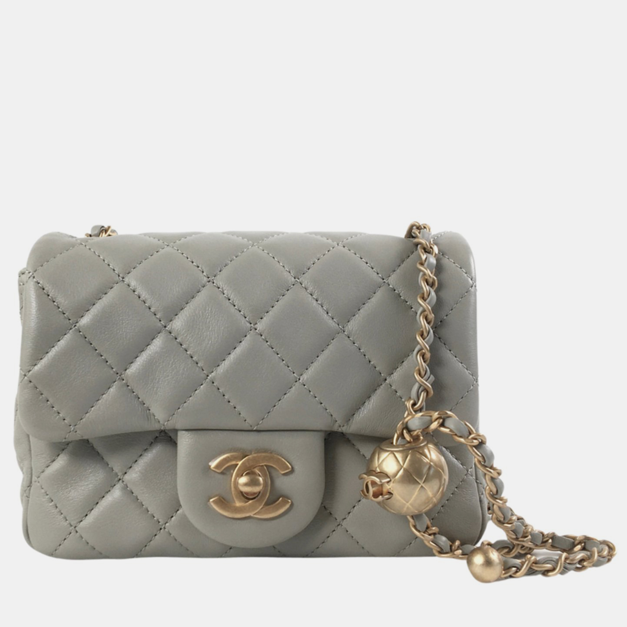 

Chanel Grey Lambskin Mini Square Pearl Crush Flap Bag