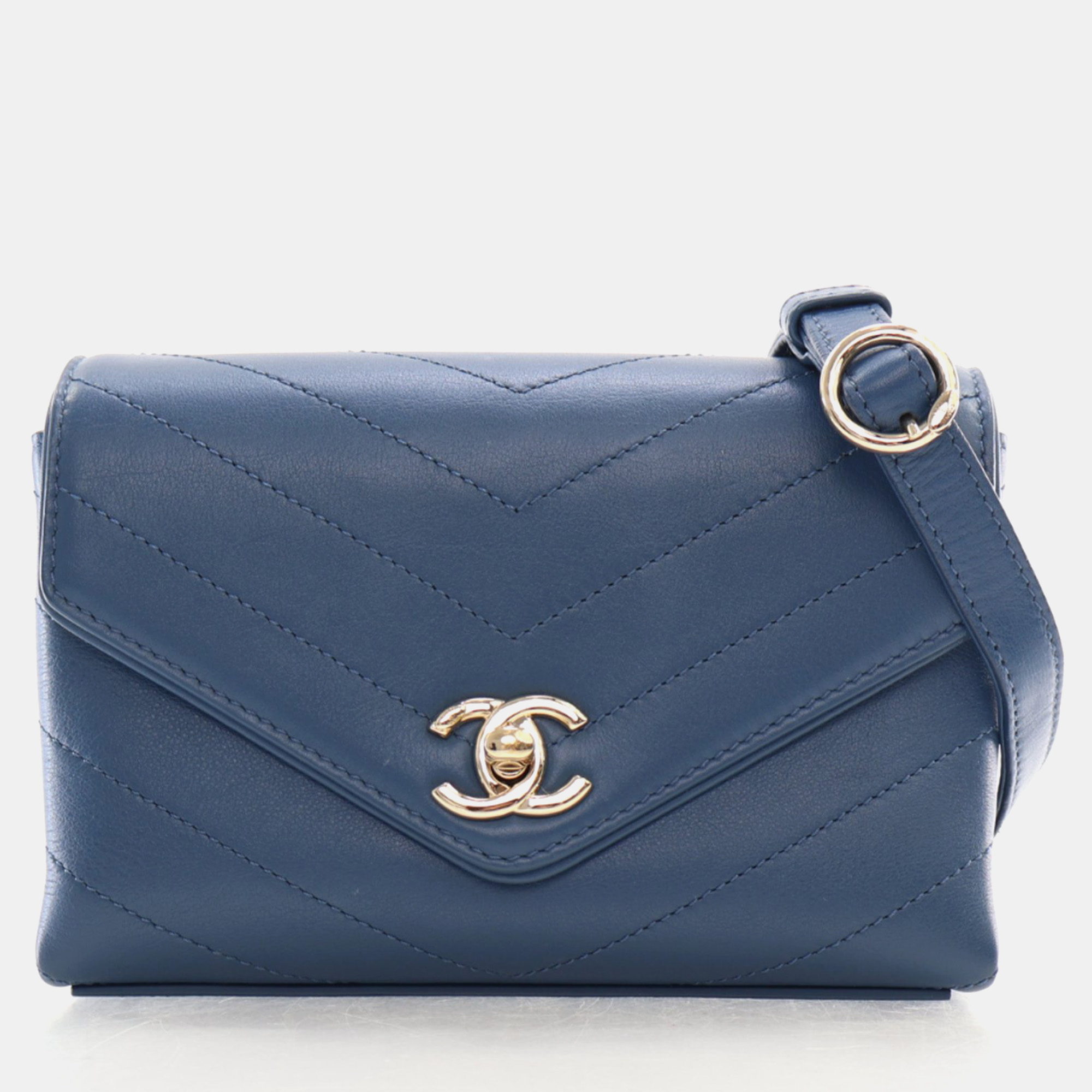

Chanel Blue Calfskin Chevron Stitched Coco Waist Bag