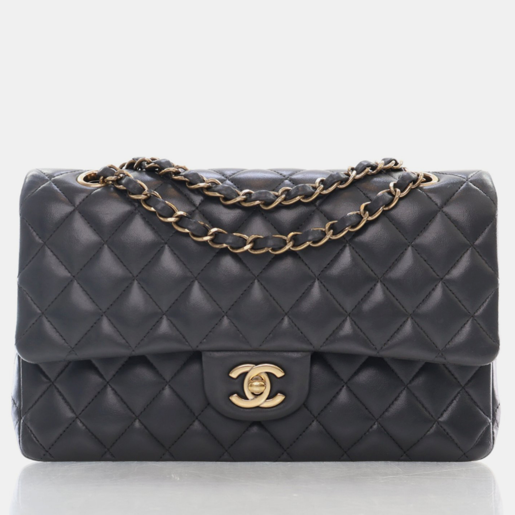 

Chanel Black Lambskin Leather  Classic Double Flap Shoulder Bag, Grey