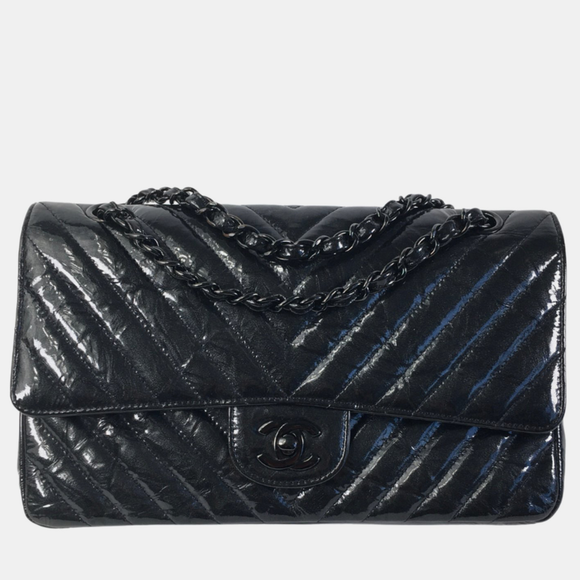 

Chanel Black Patent Leather Medium Classic Double Flap Shoulder Bag