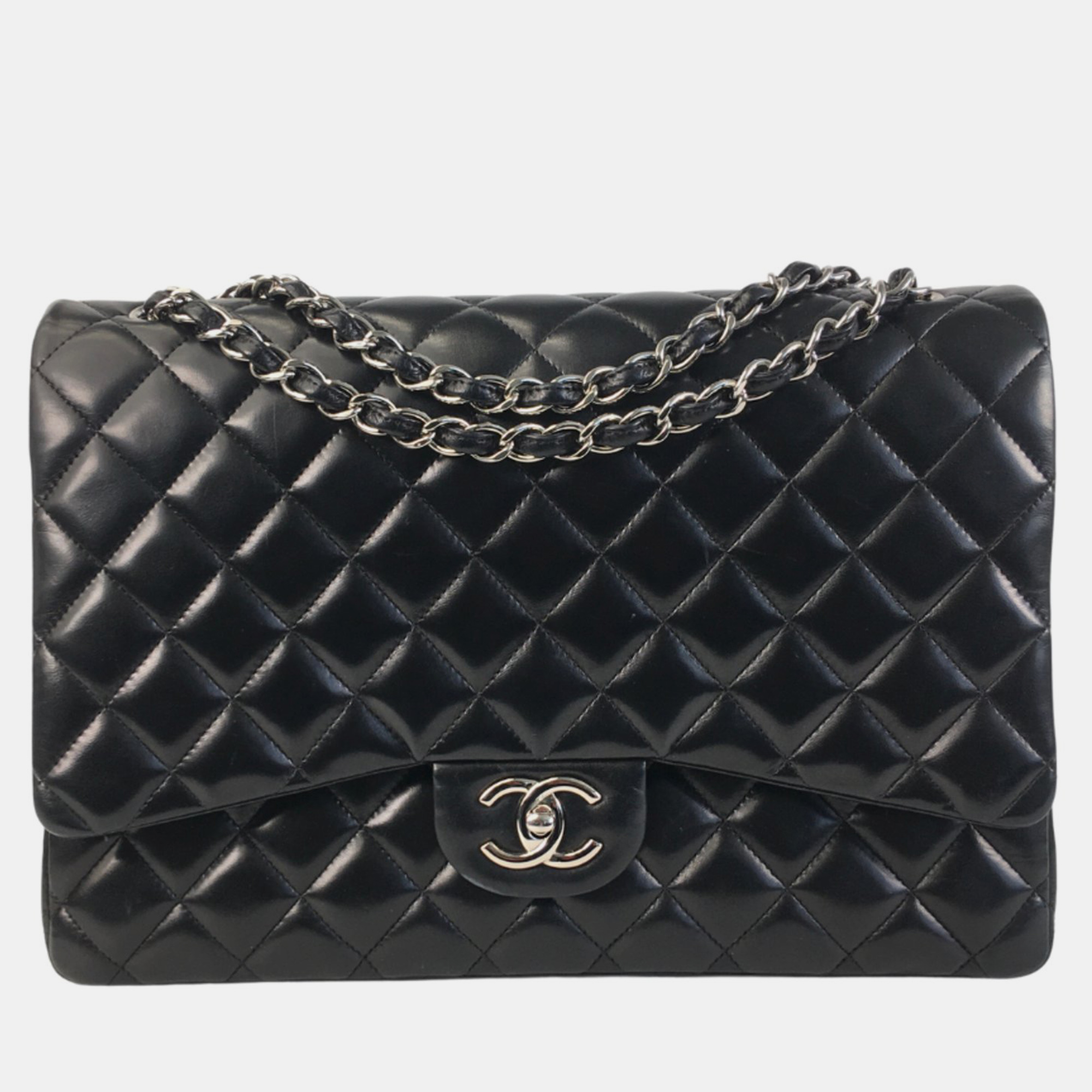 

Chanel Black Lambskin Leather Jumbo Classic Double Flap Shoulder Bag