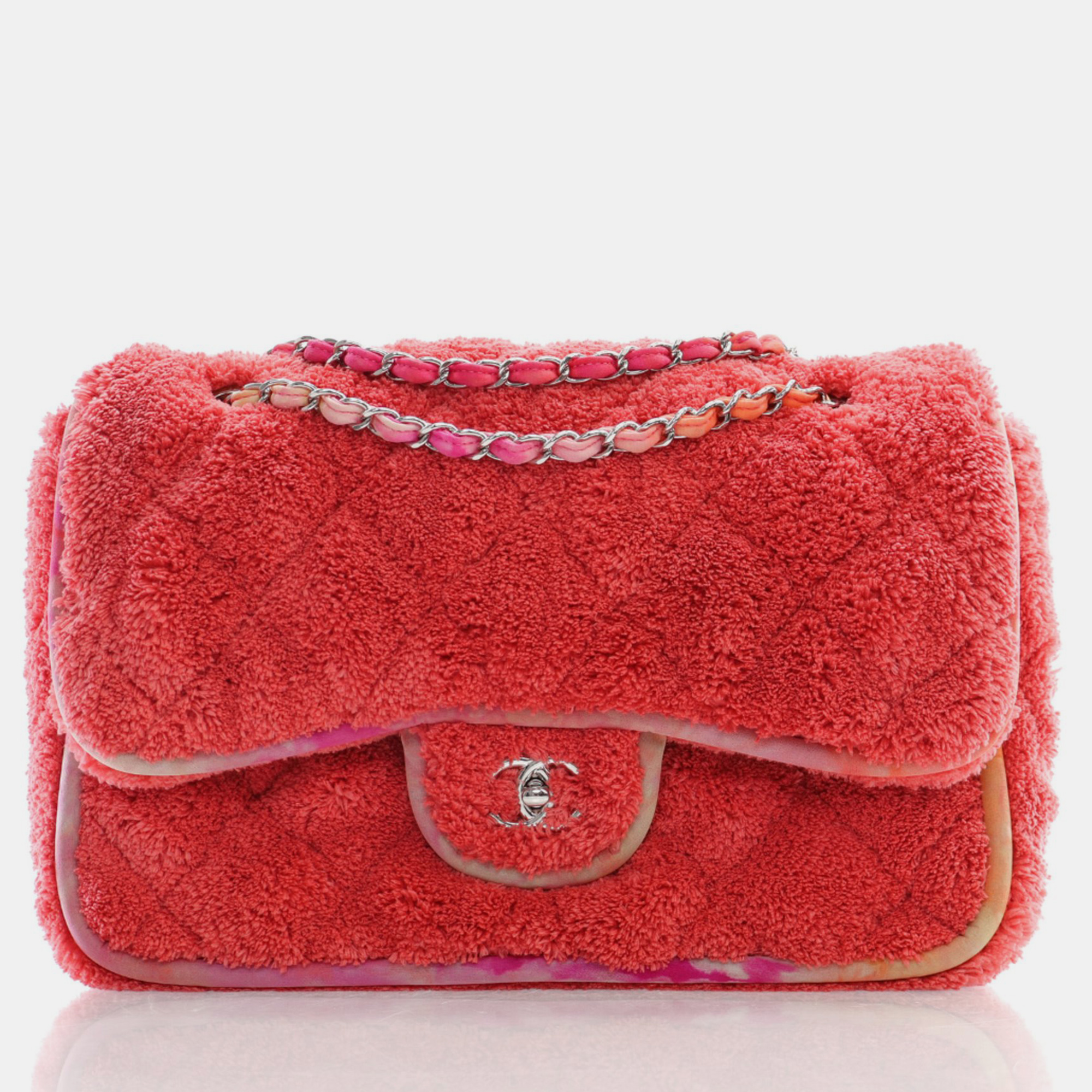 

Chanel Quilted Terry Cloth and Ribbon Jumbo Classic Single Flap Bag, Pink