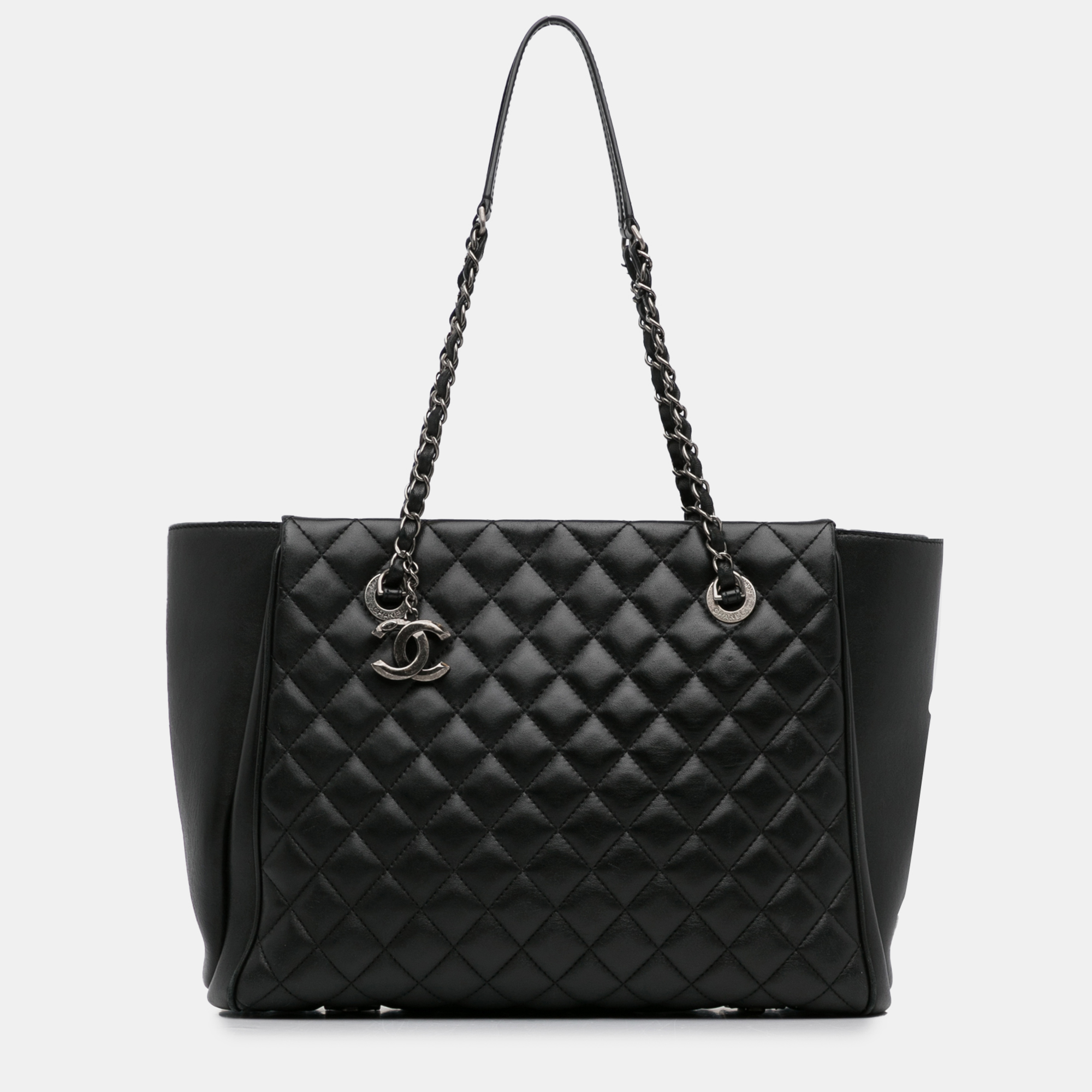 

Chanel CC Charm Quilted Lambskin Leather Tote, Black