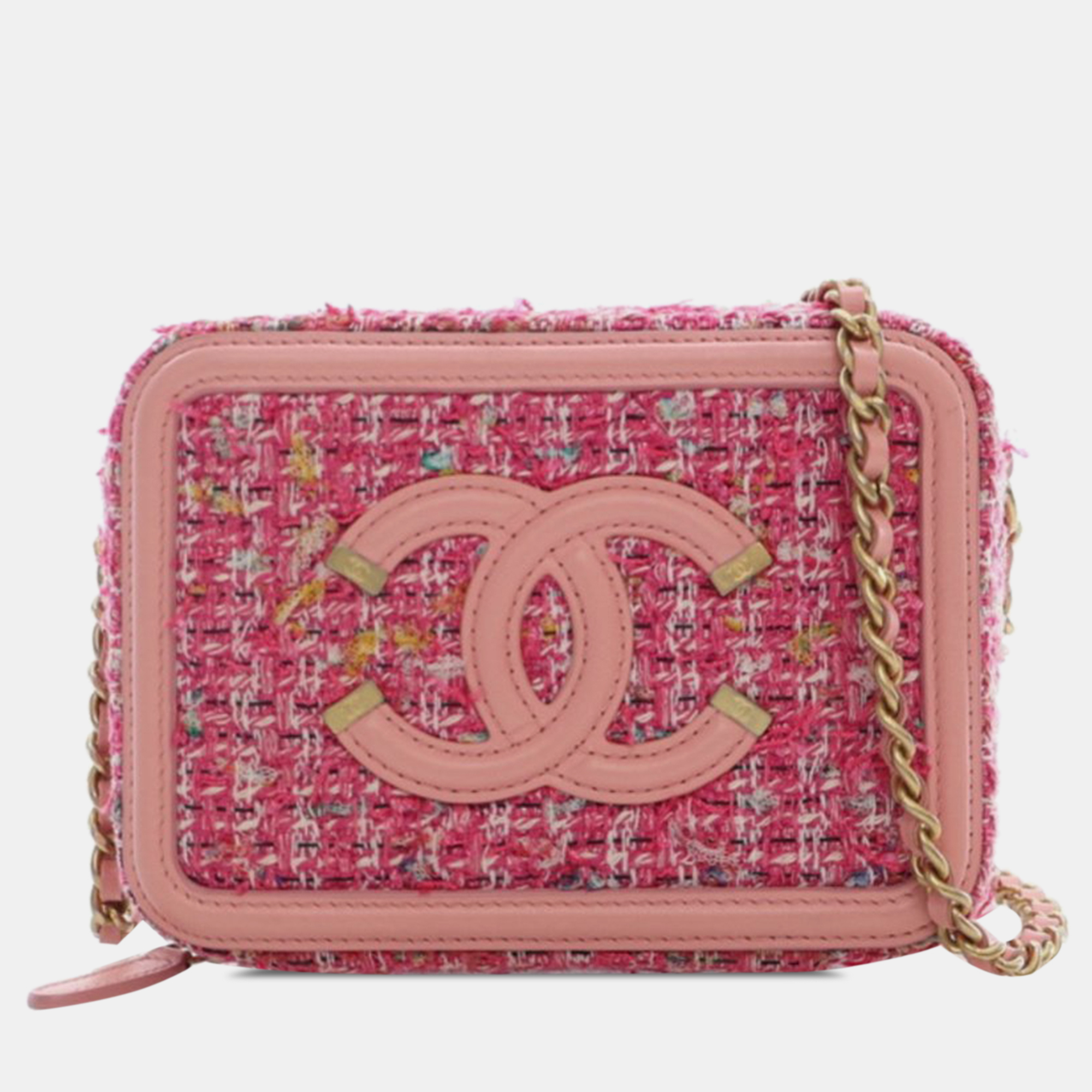 

Chanel Tweed CC Filigree Vanity Clutch with Chain, Pink