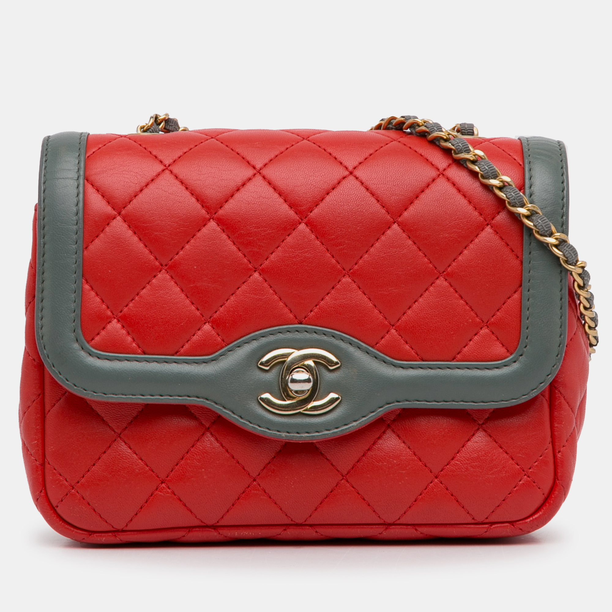 

Chanel Mini Lambskin Two-Tone Day Flap, Red