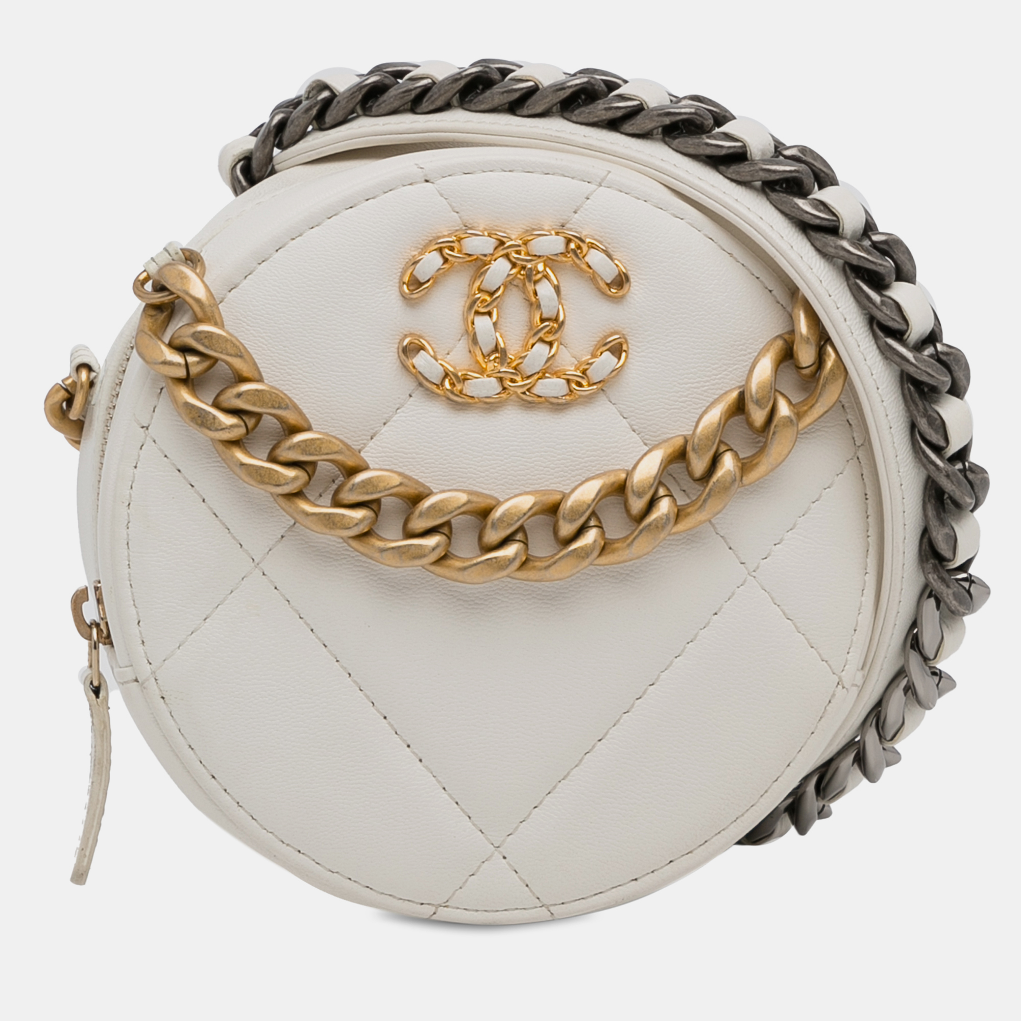 

Chanel Round Clutch with Strap, White