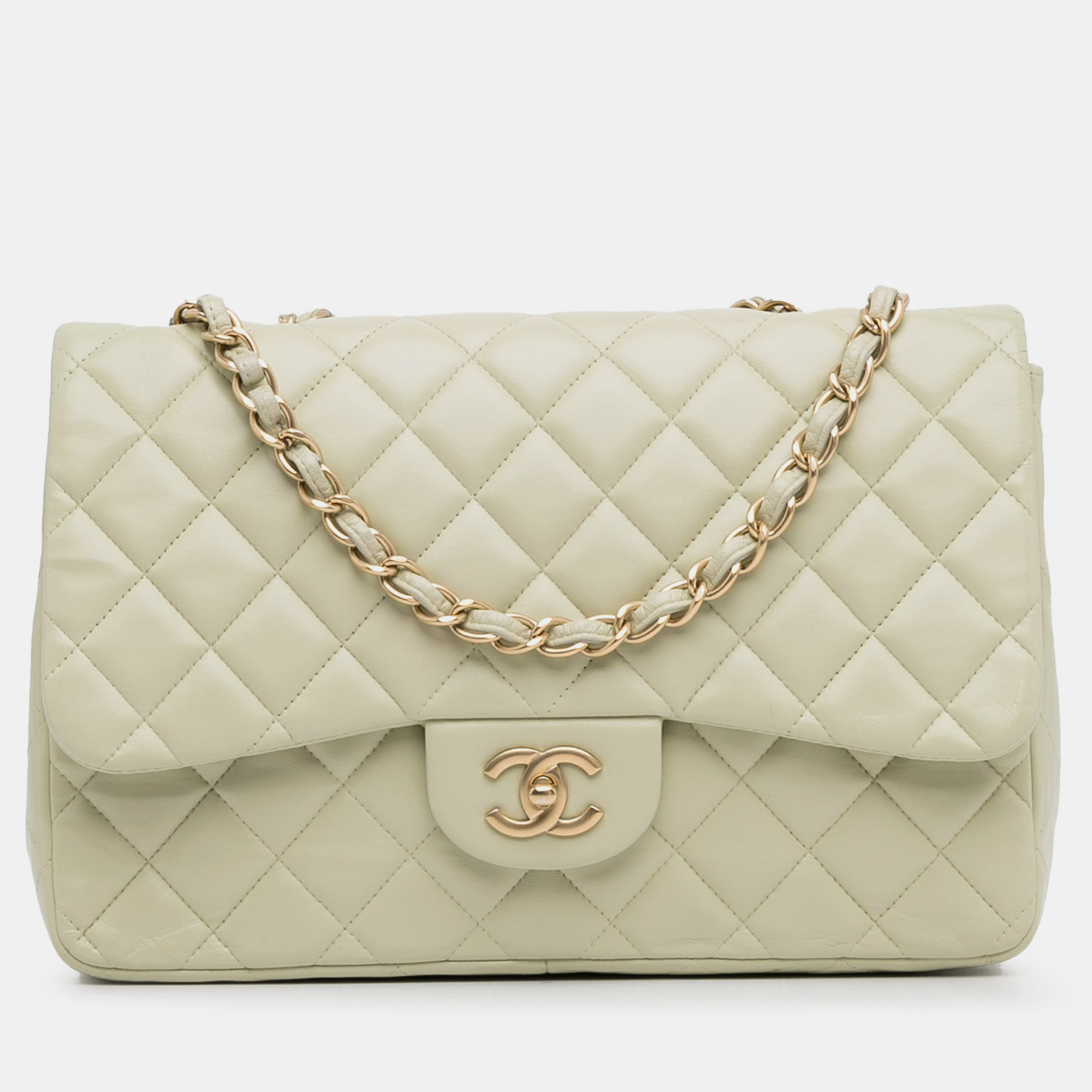 

Chanel Jumbo Classic Lambskin Single Flap Bag, Green