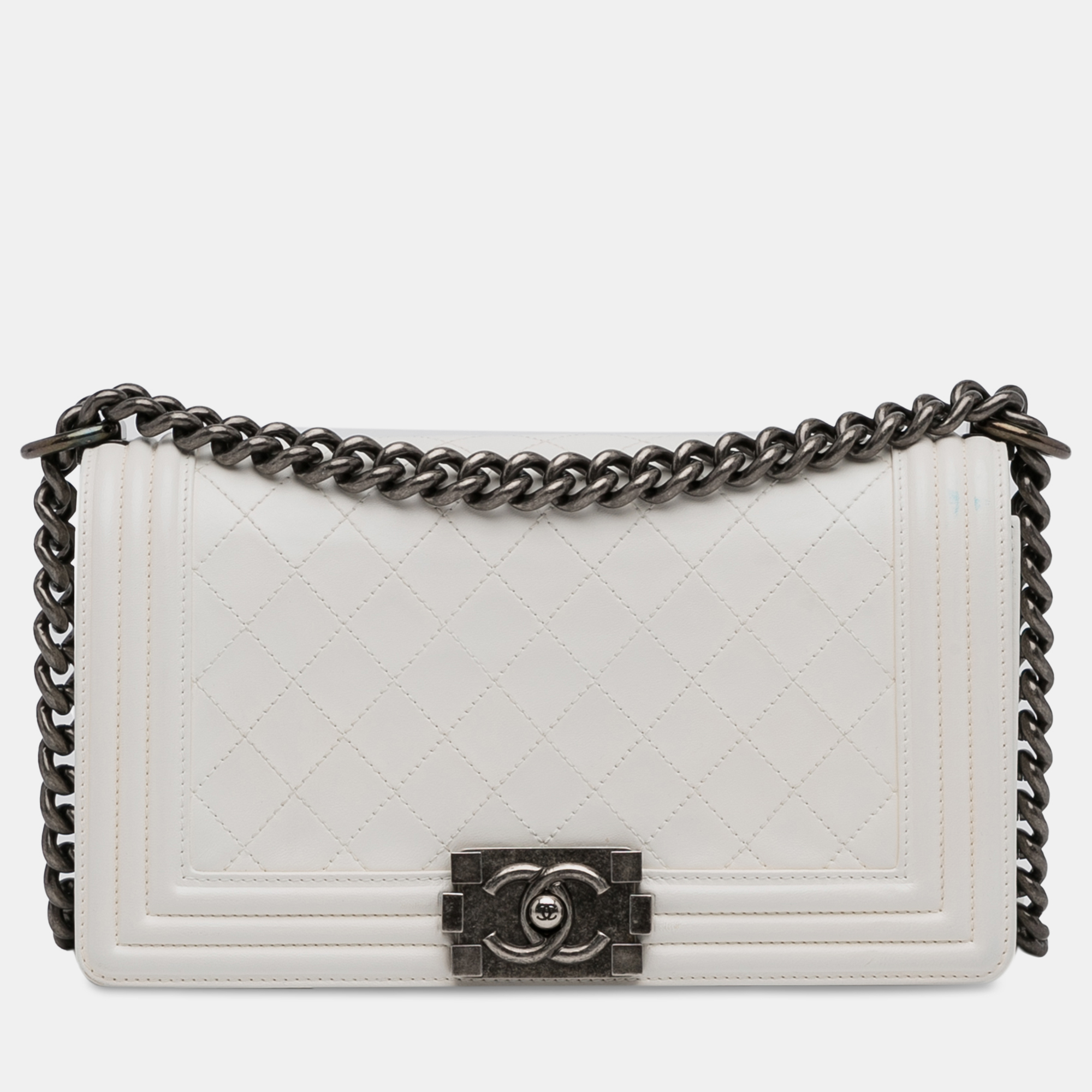 

Chanel Medium Lambskin Boy Flap, White