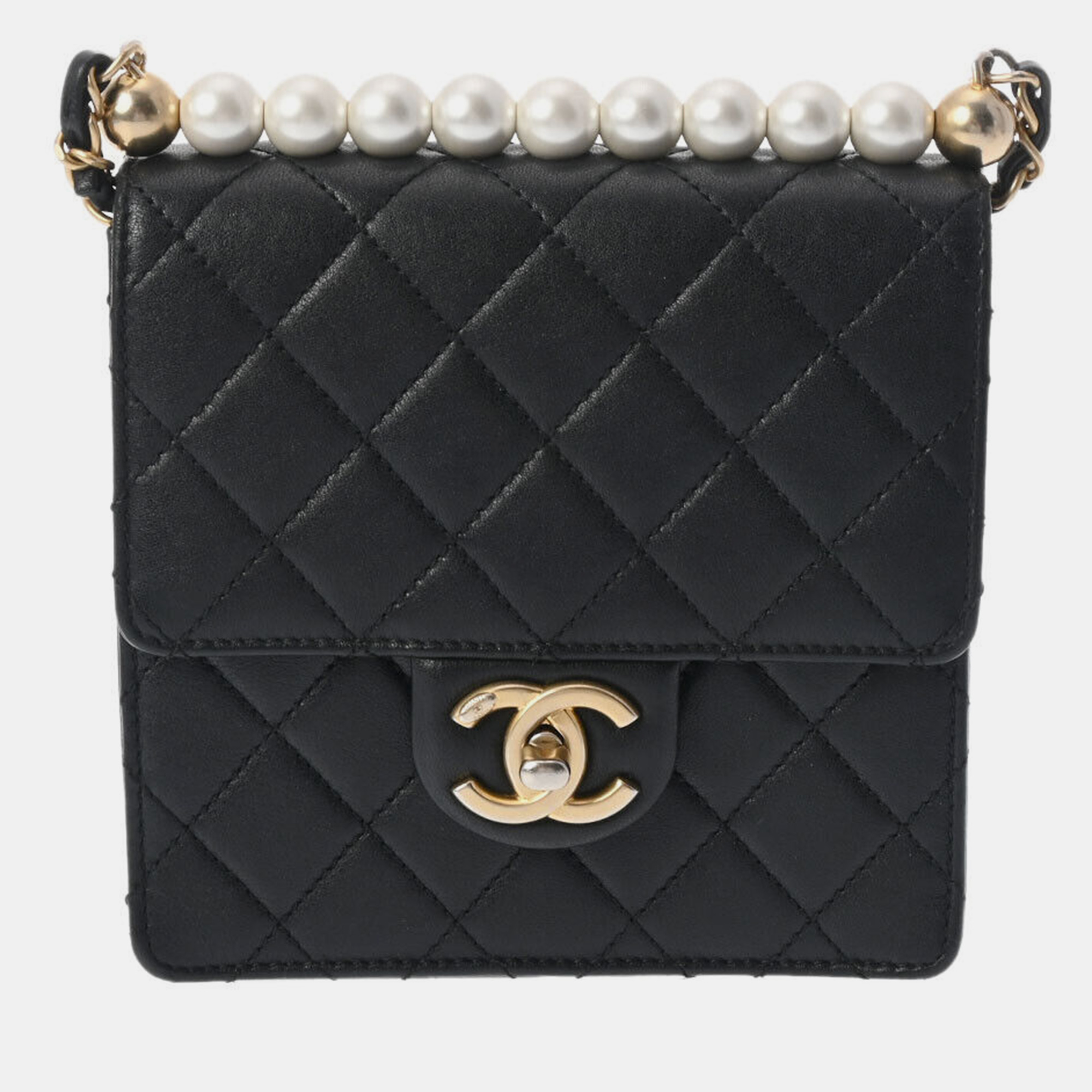 

Chanel Black Goatskin Leather Small Chic Pearls Flap Bag