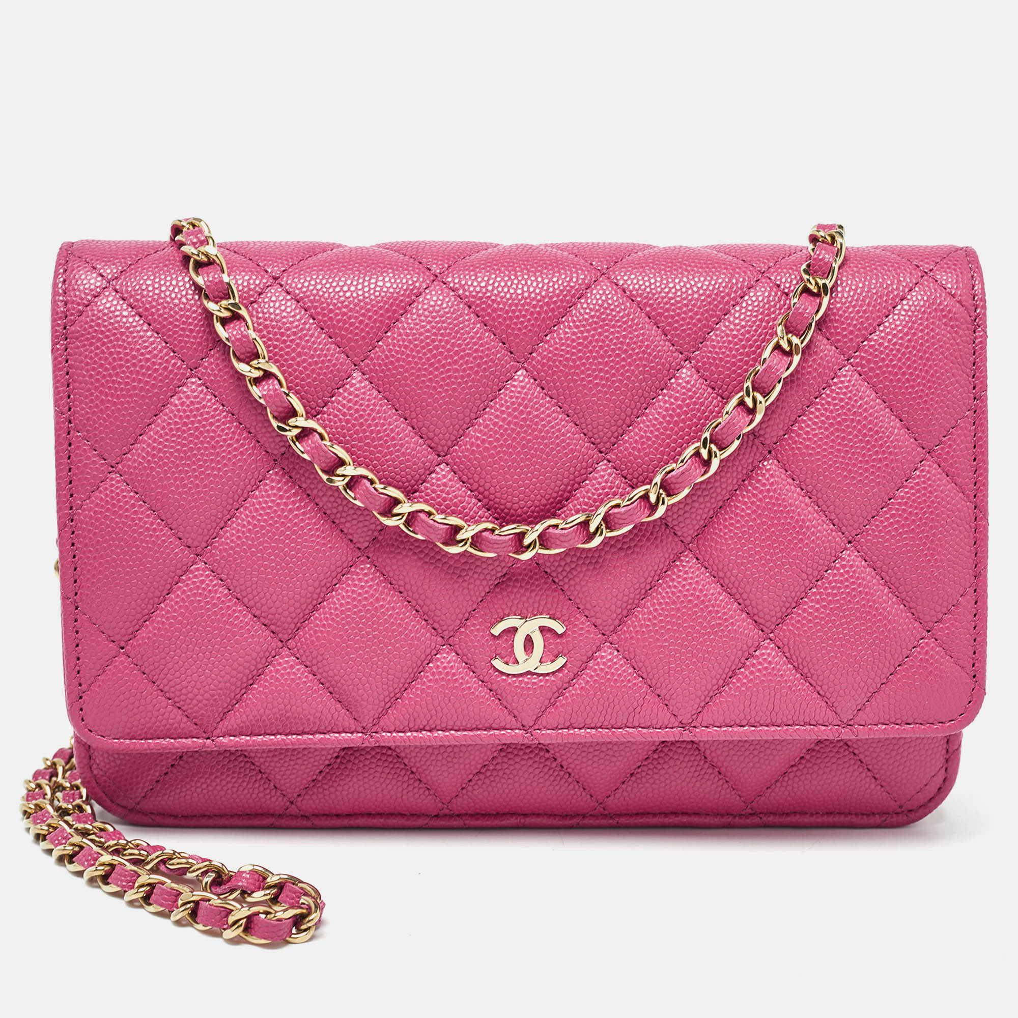 

Chanel Fuchsia Quilted Caviar Leather Classic Wallet on Chain, Pink