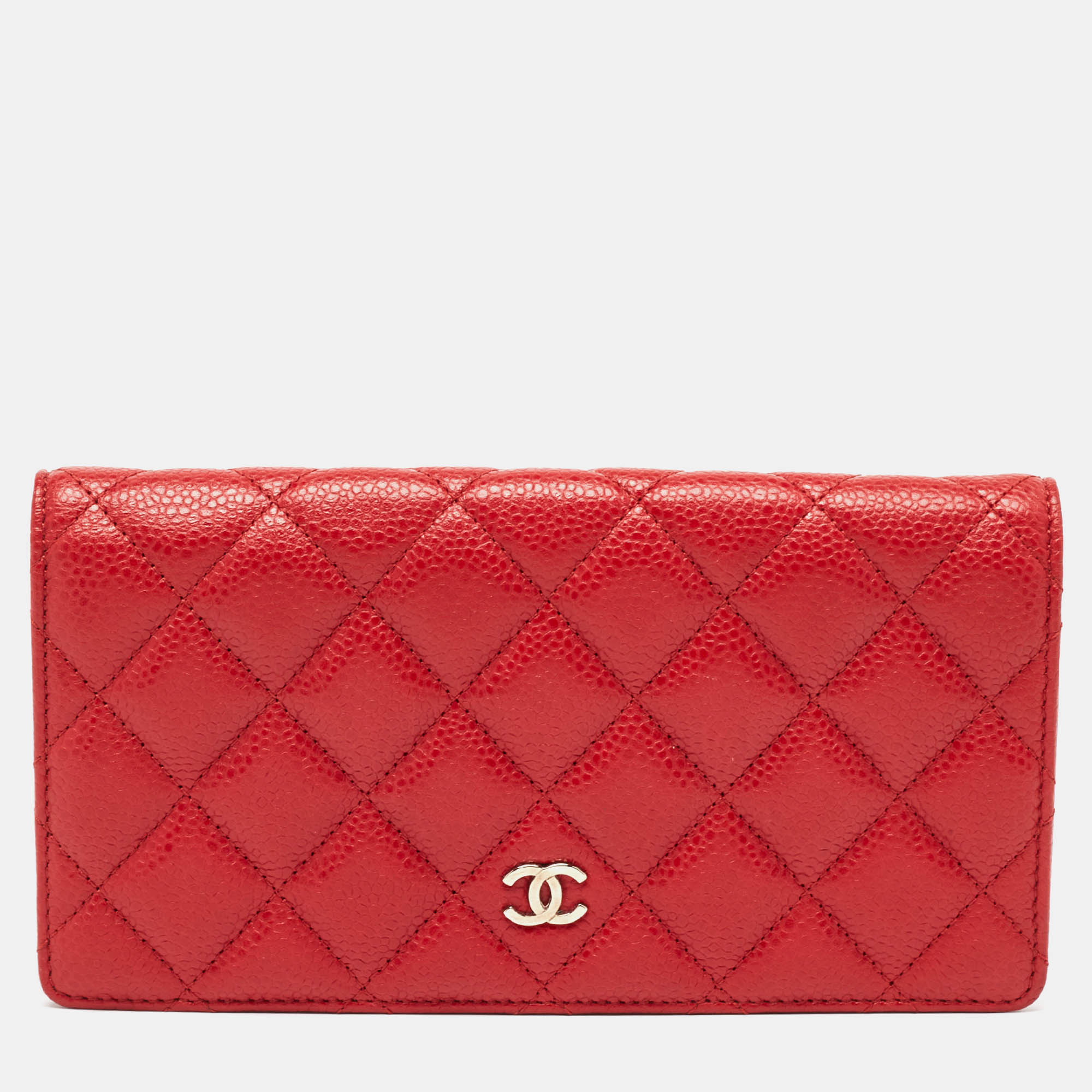 

Chanel Red Quilted Caviar Leather CC Long Wallet