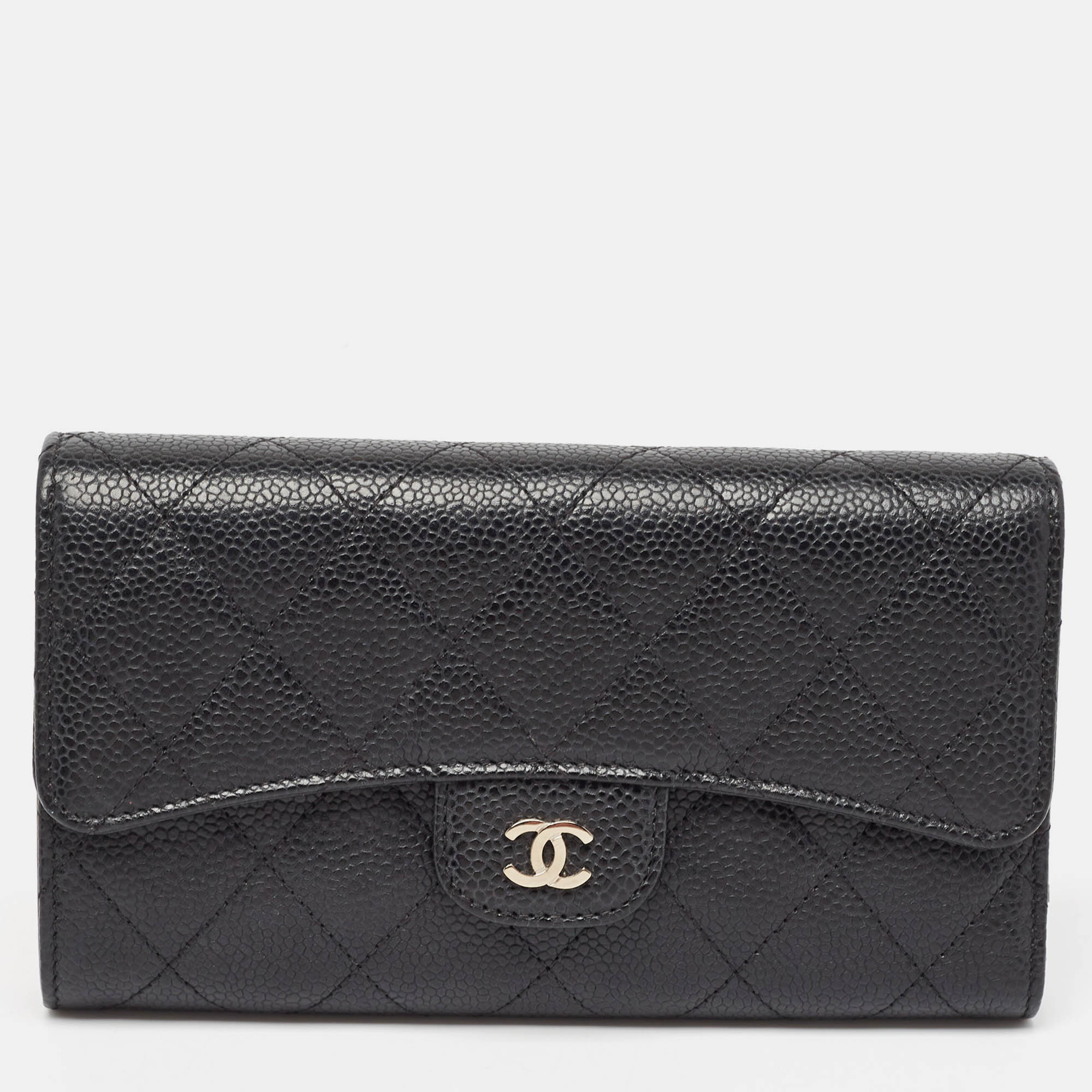 

Chanel Black Quilted Caviar Leather Classic Tri Fold Continental Wallet