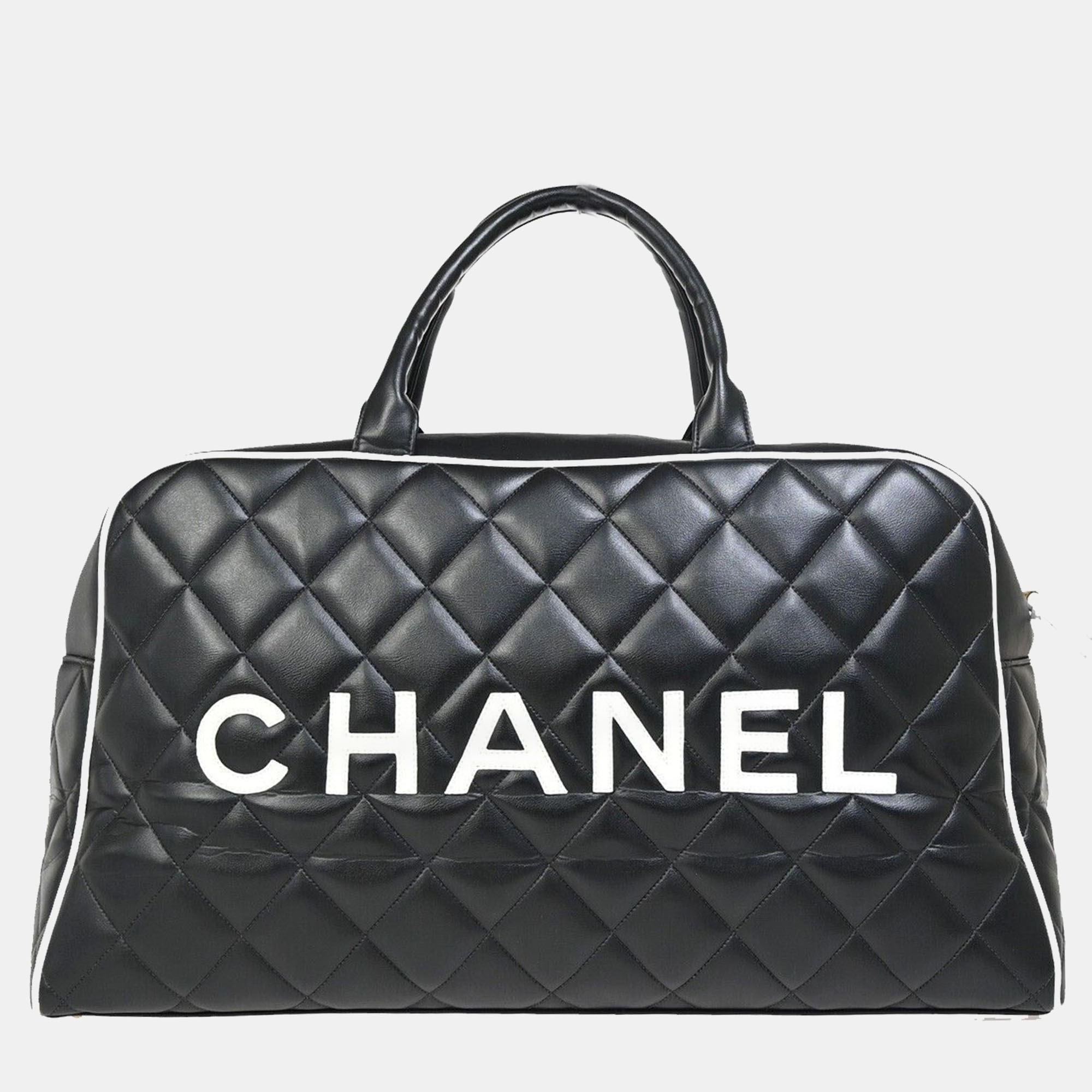 

Chanel Black Quilted Calfskin Logo Bowler Weekend Bag