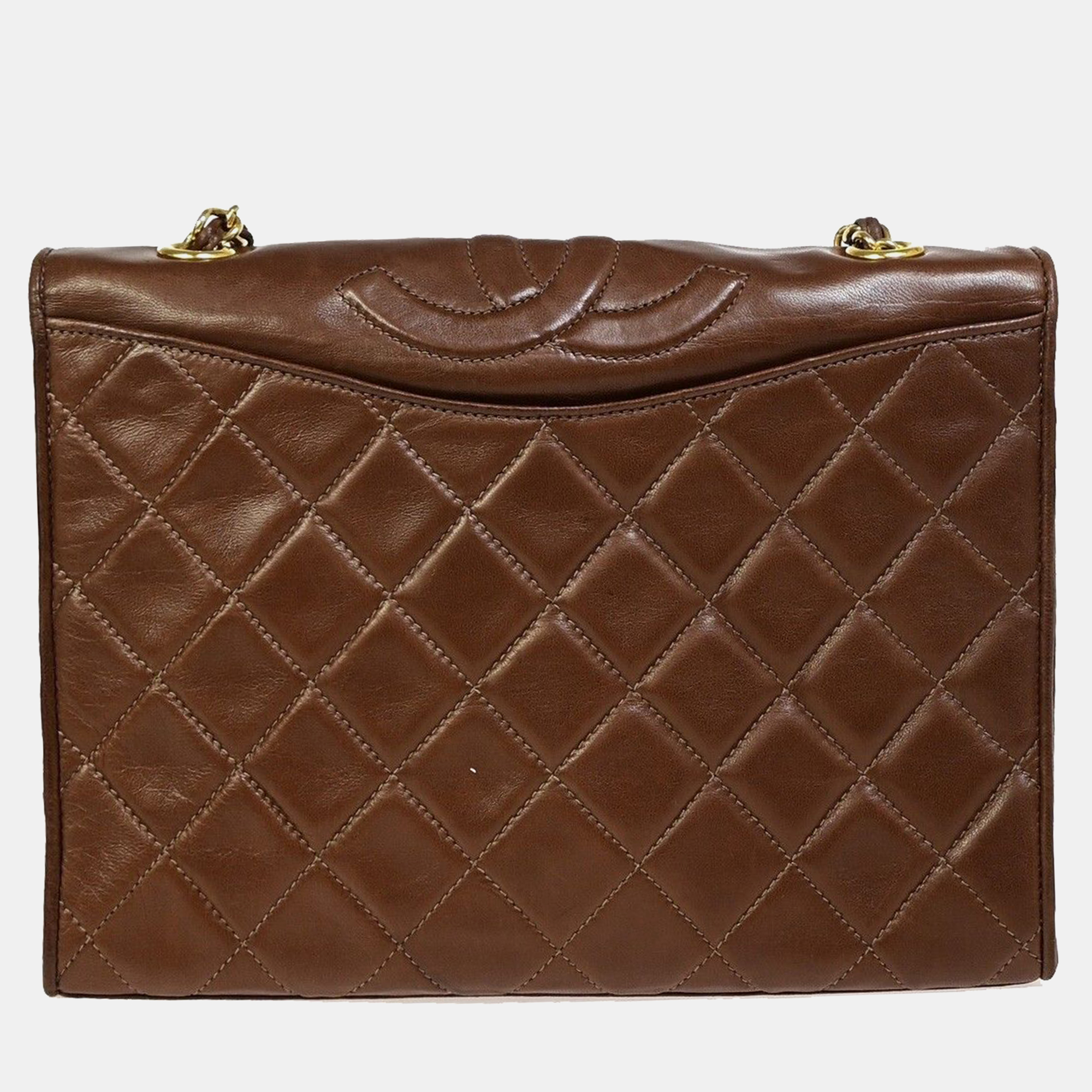

Chanel Brown Leather Round Logo Flap Shoulder Bag