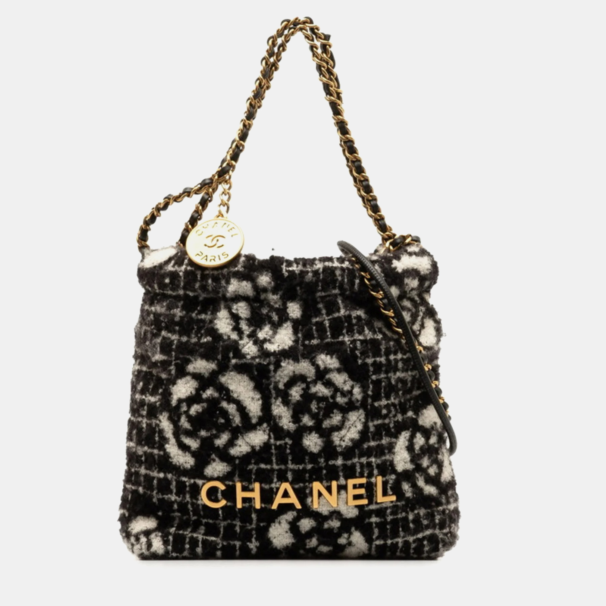 

Chanel Black Cotton Camellia Chanel 22 Hobo Bag