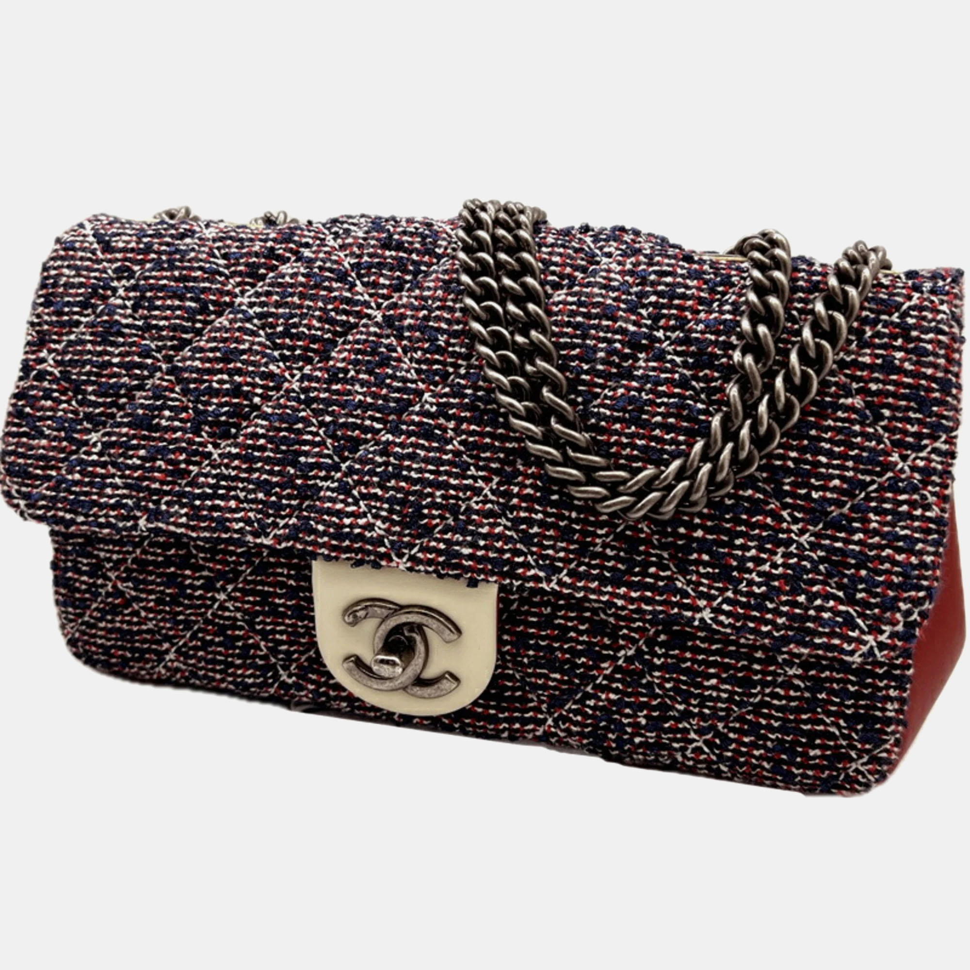 

Chanel Red, Blue, and White Multicolor Tweed Single Flap Bag