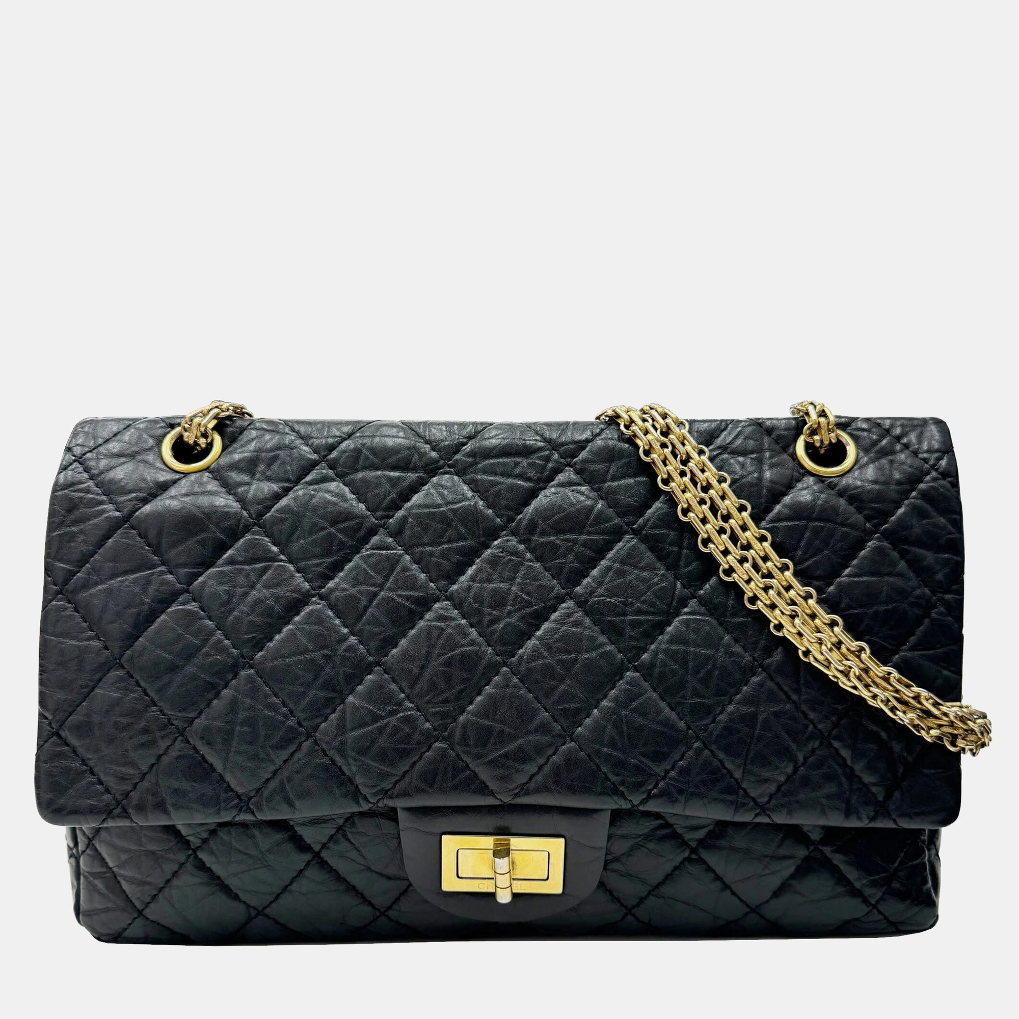 

Chanel Black Aged Calfskin Quilted 2.55 Reissue 226 Flap Bag