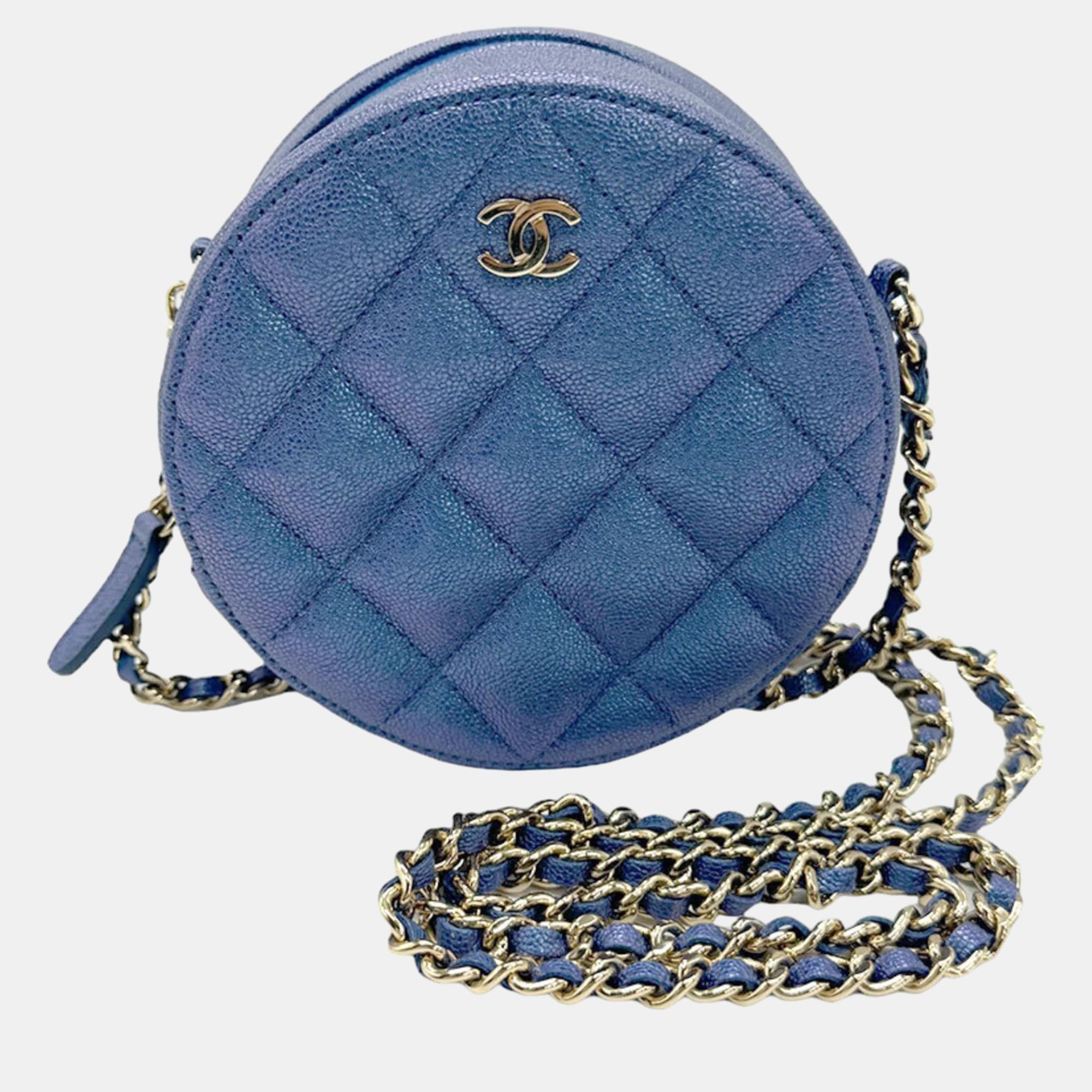 Pre-owned Chanel Metallic Blue Leather Round Cc Shoulder Bag