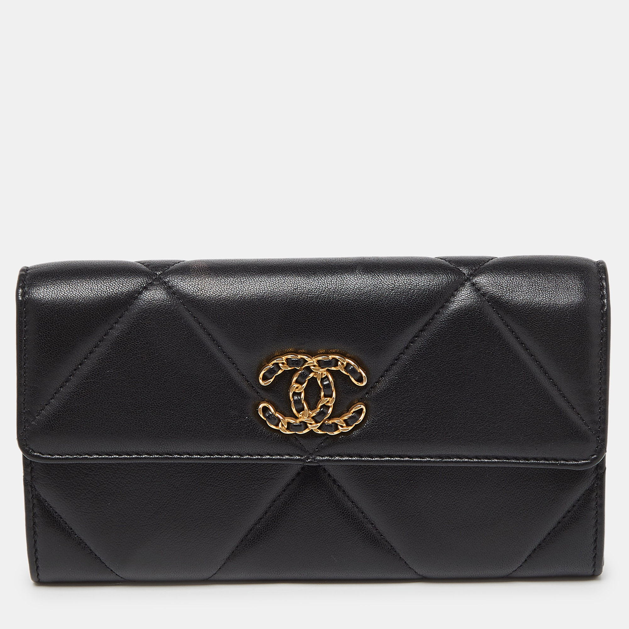 Pre-owned Chanel 19 Flap Wallet In Black