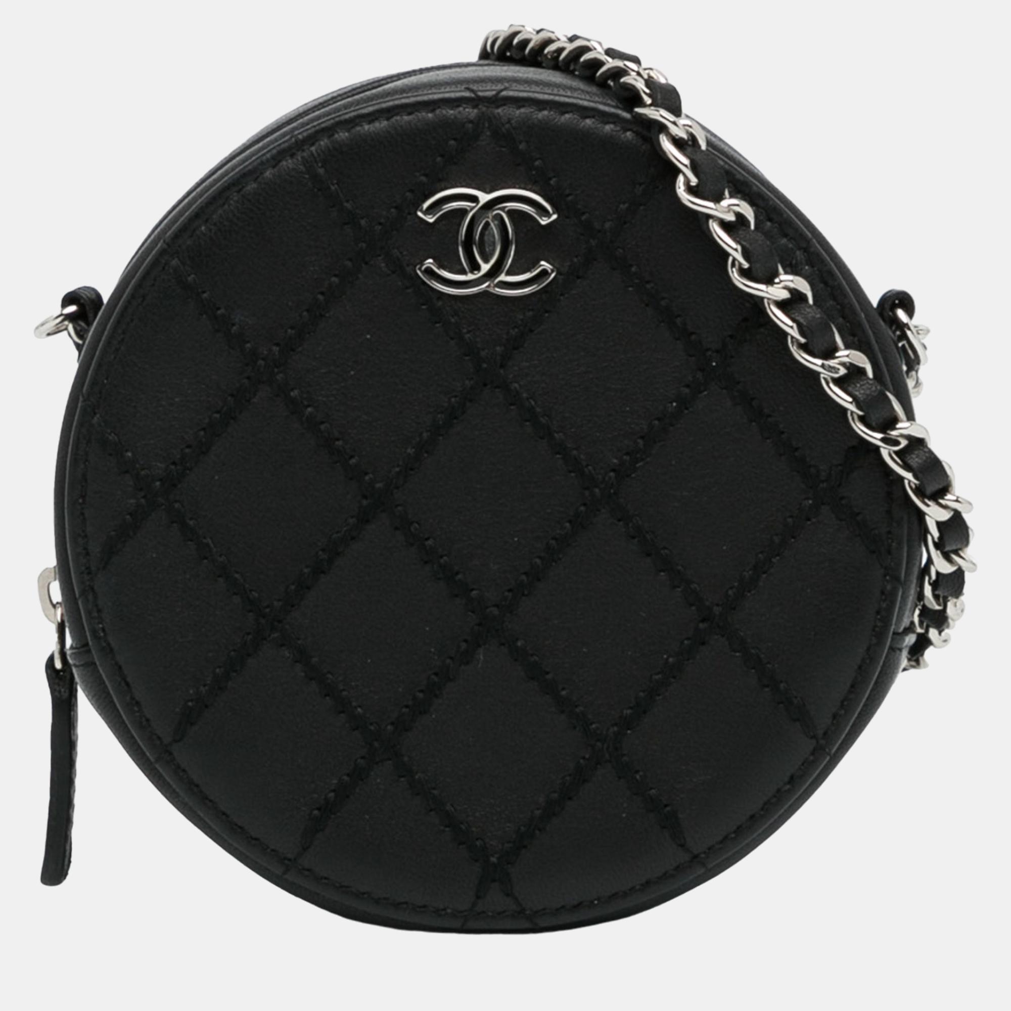 

Chanel Black Quilted Lambskin Ultimate Stitch Round Clutch with Chain