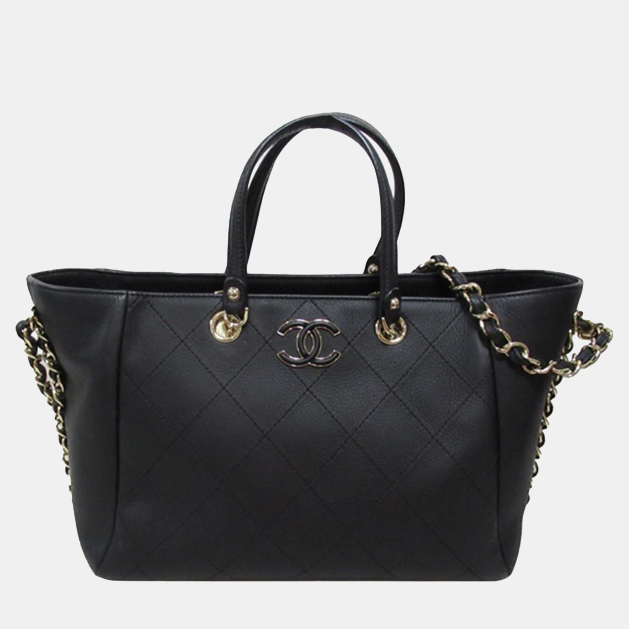 Pre-owned Chanel Black Small Bullskin Stitched Shopping Tote