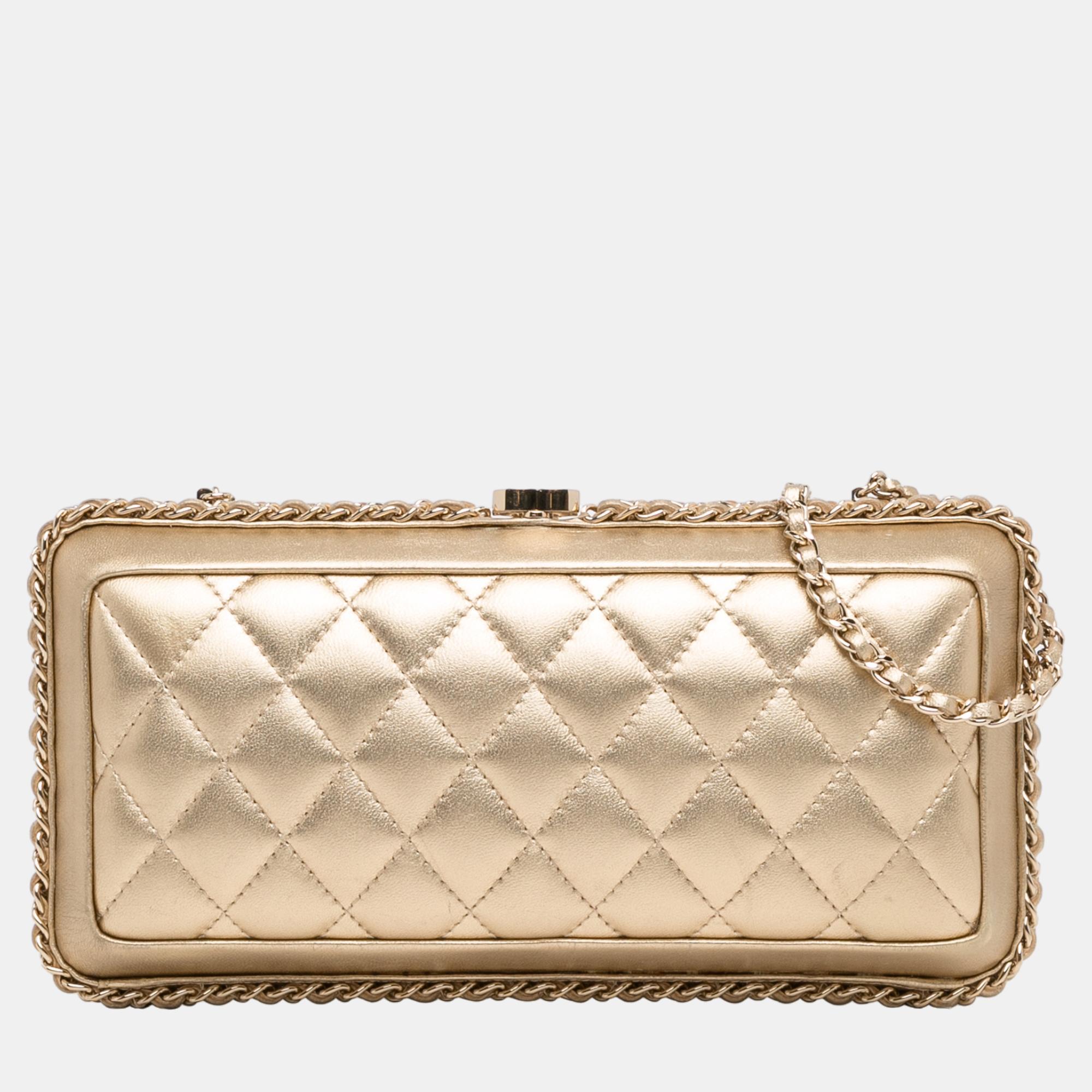 

Chanel Gold Metallic Lambskin Chain Around Clutch