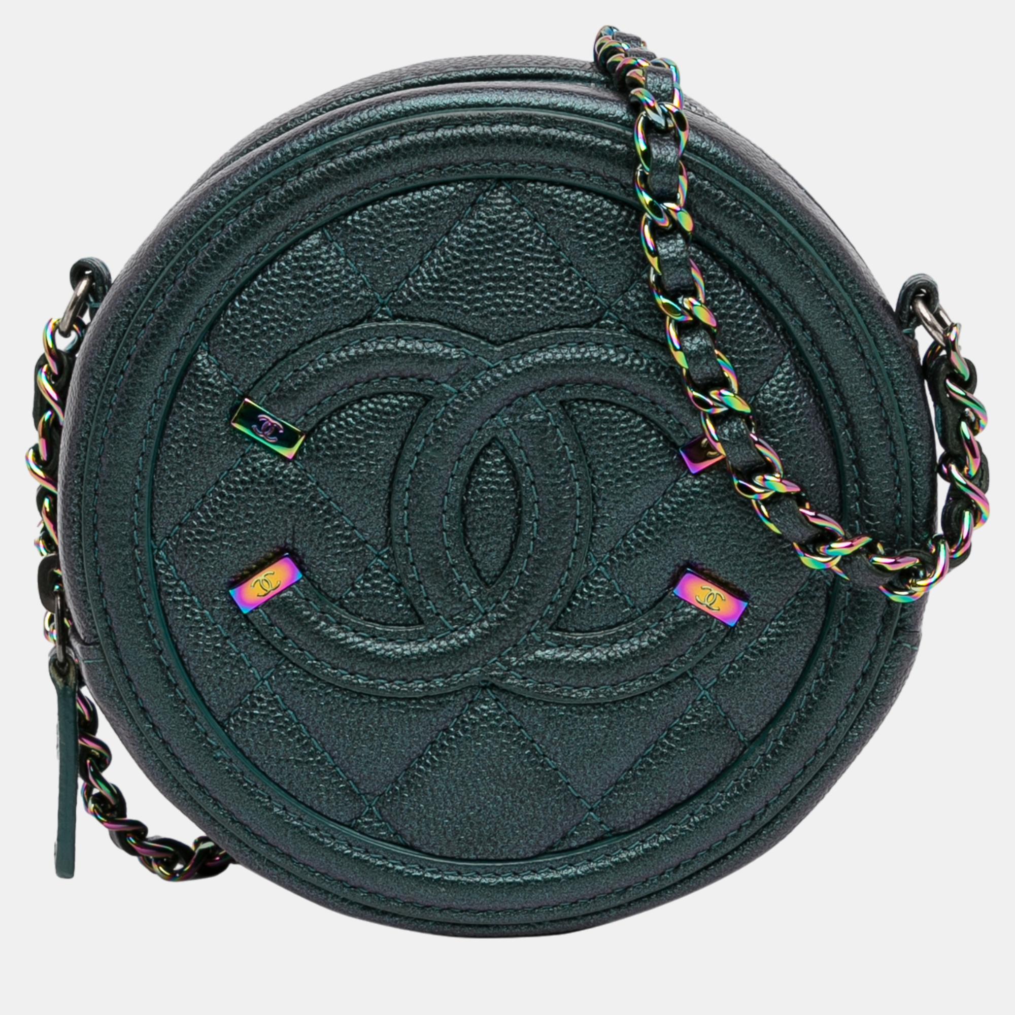 

Chanel Green Caviar CC Filigree Round Crossbody