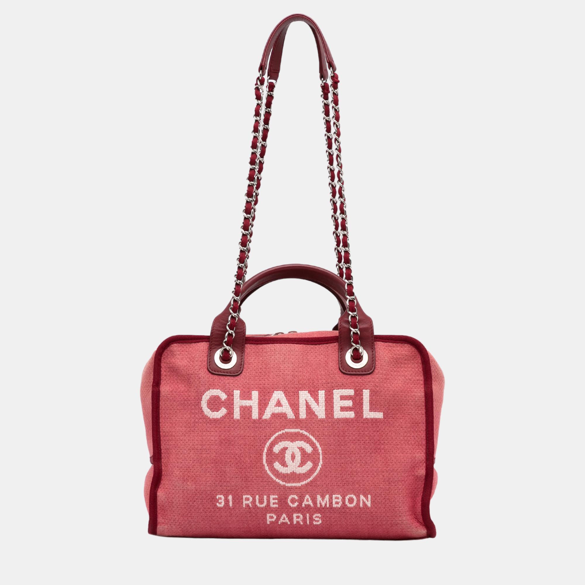 

Chanel Pink Medium Canvas Deauville Bowling Bag