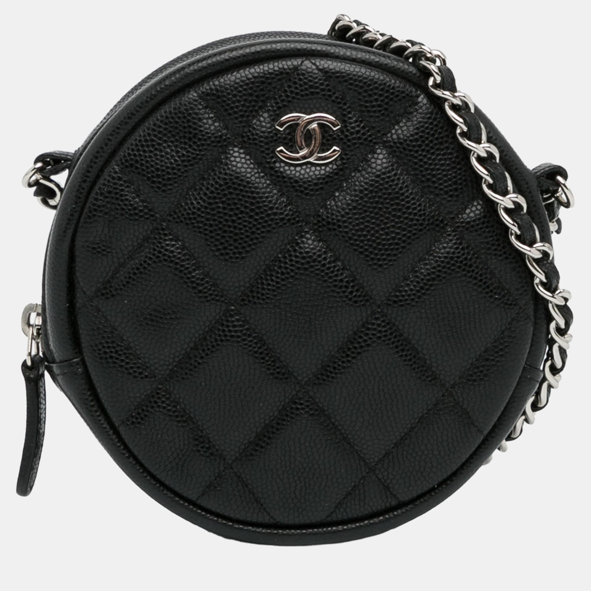 

Chanel Black CC Quilted Caviar Round Clutch With Chain