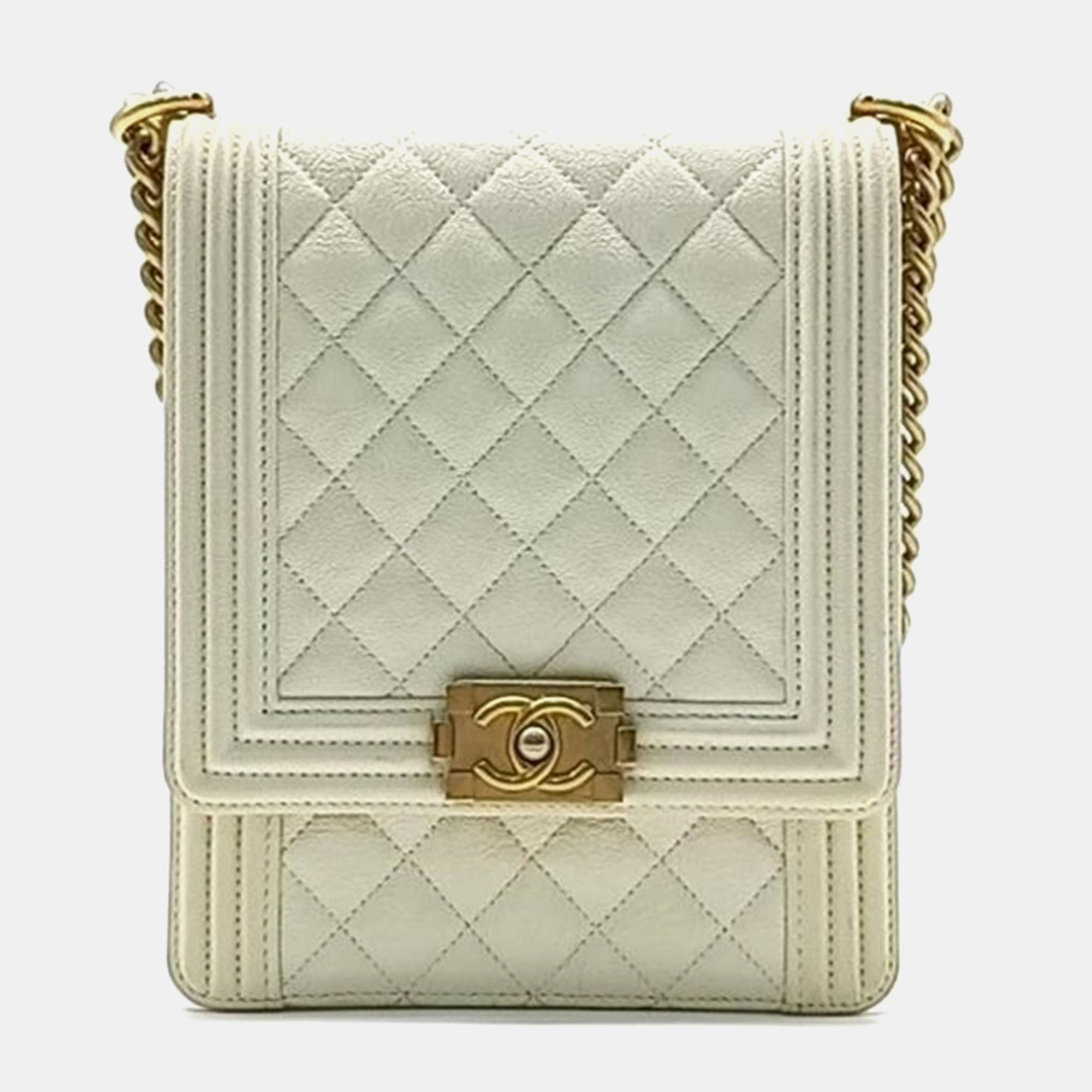 

Chanel Ivory Caviar Leather North/South Boy Flap Bag, White