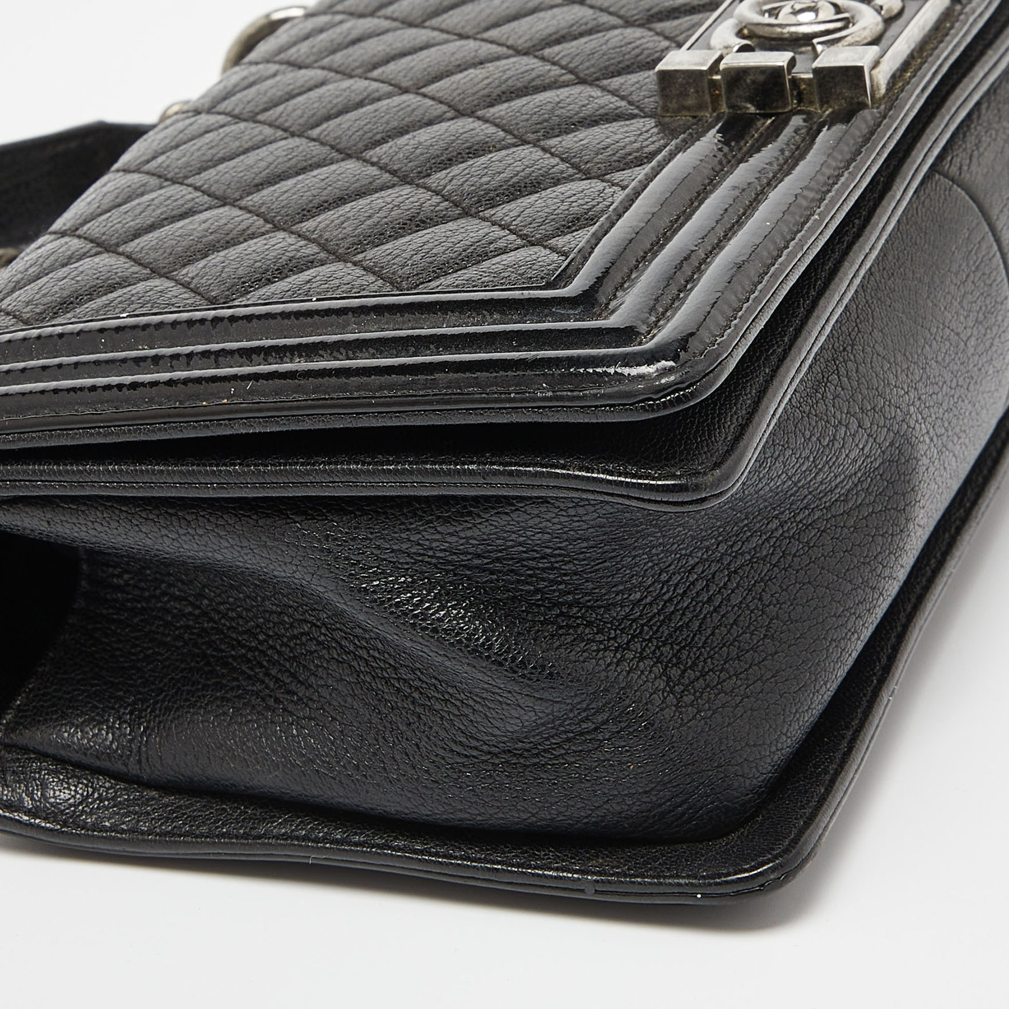Chanel Black Quilted Patent and Leather Medium Boy Flap Bag 