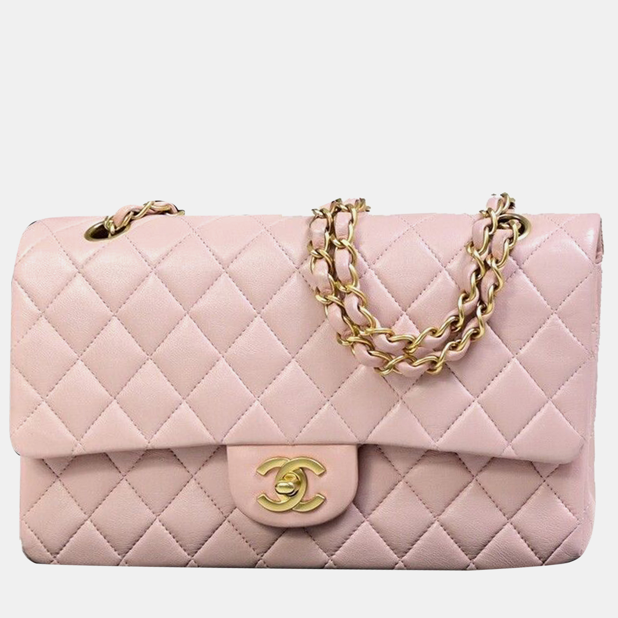 

Chanel Pink Lambskin Leather  Classic Double Flap Shoulder Bags