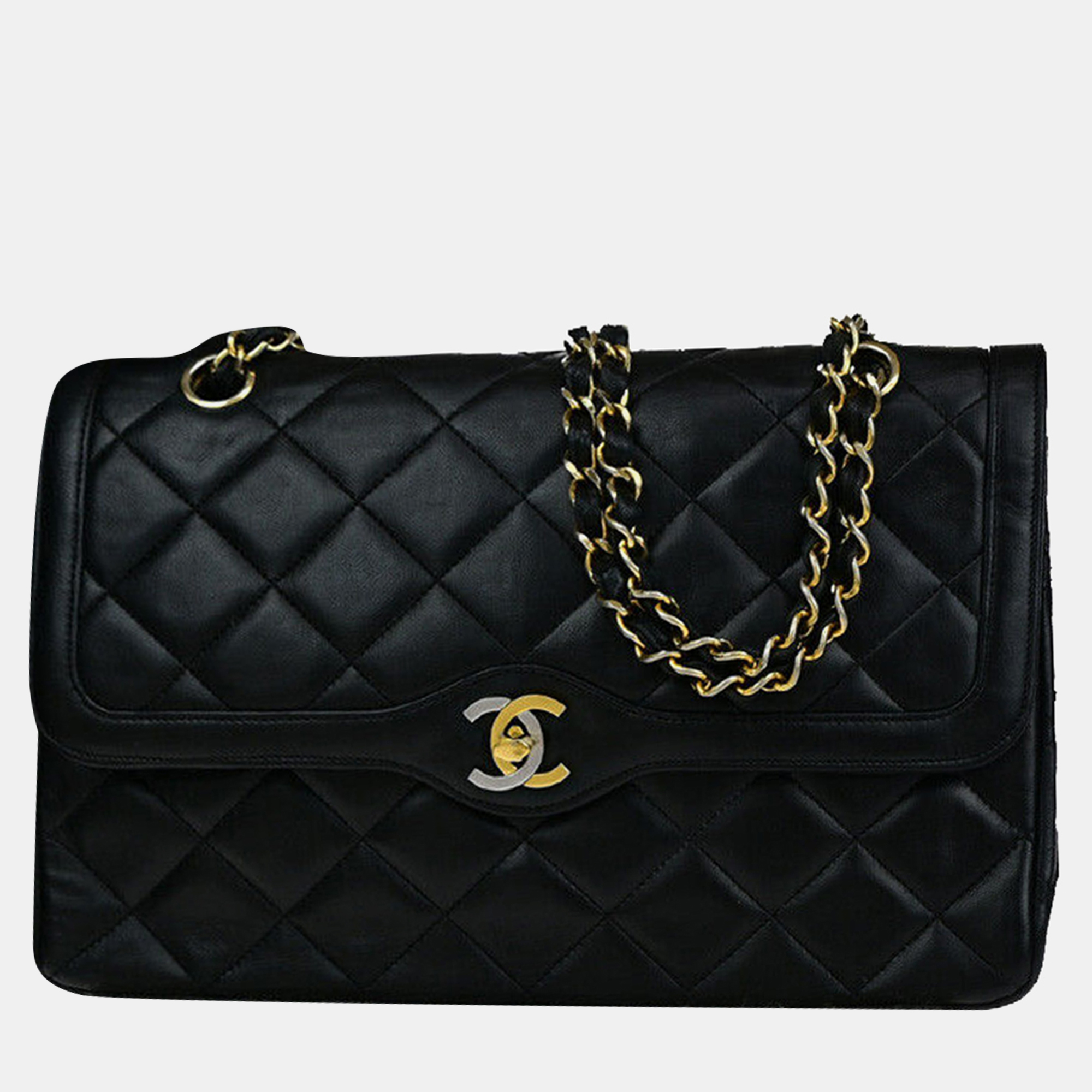 

Chanel Black Leather Paris Double Flap Shoulder Bag