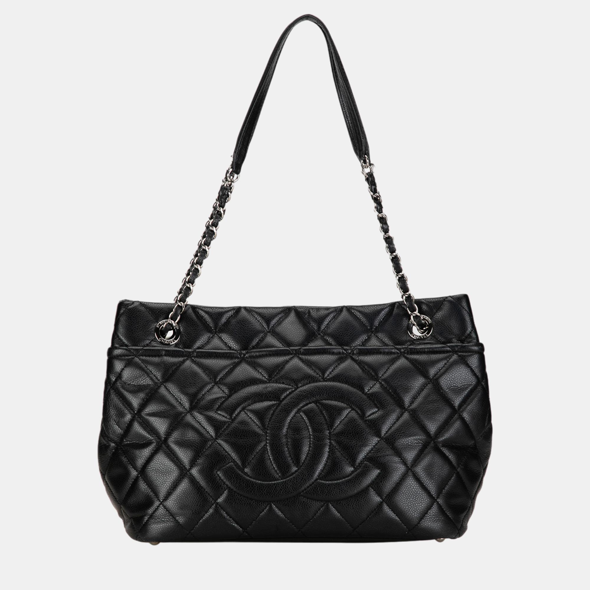Pre-owned Chanel Black Cc Caviar Timeless Soft Tote