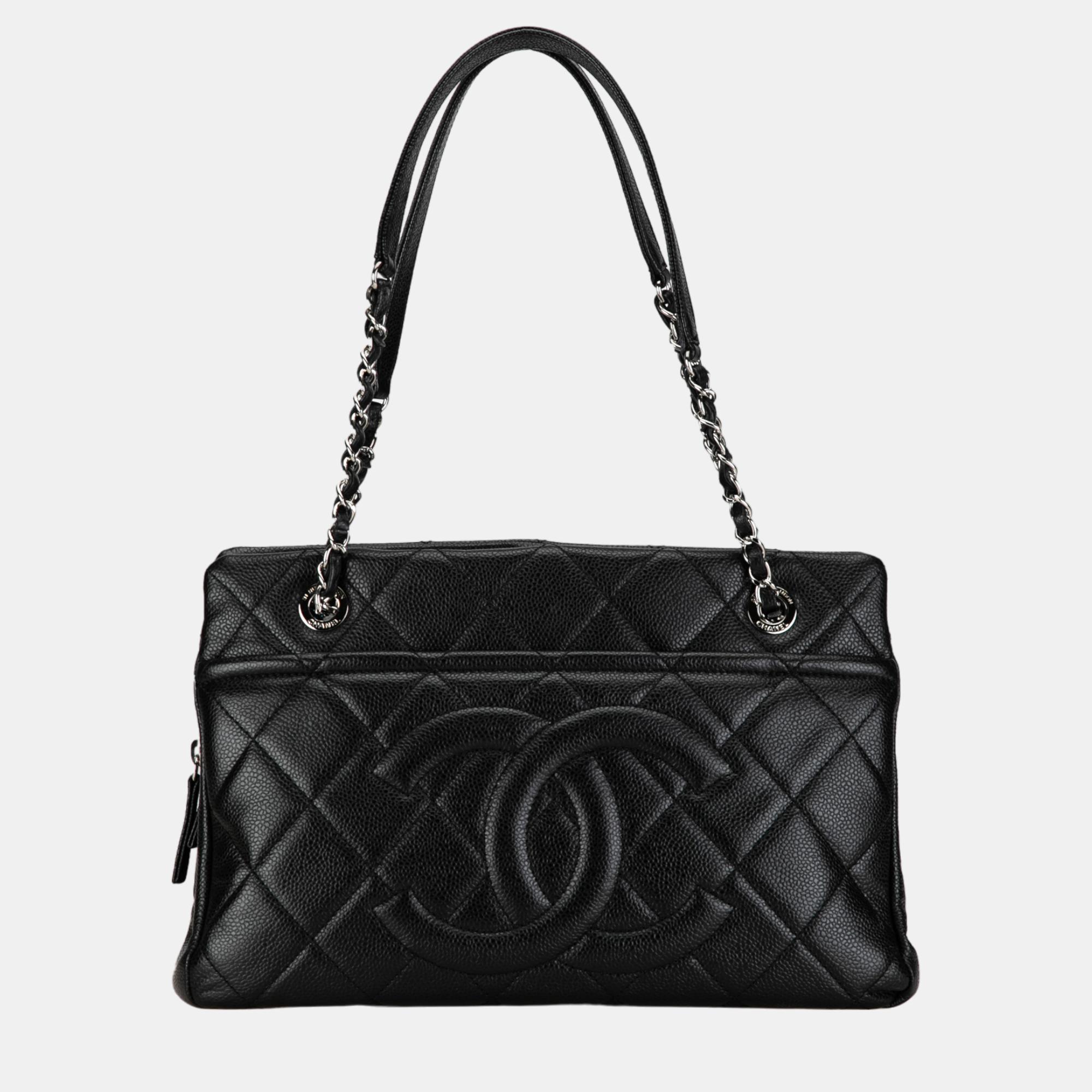 Pre-owned Chanel Black Cc Quilted Caviar Soft Tote