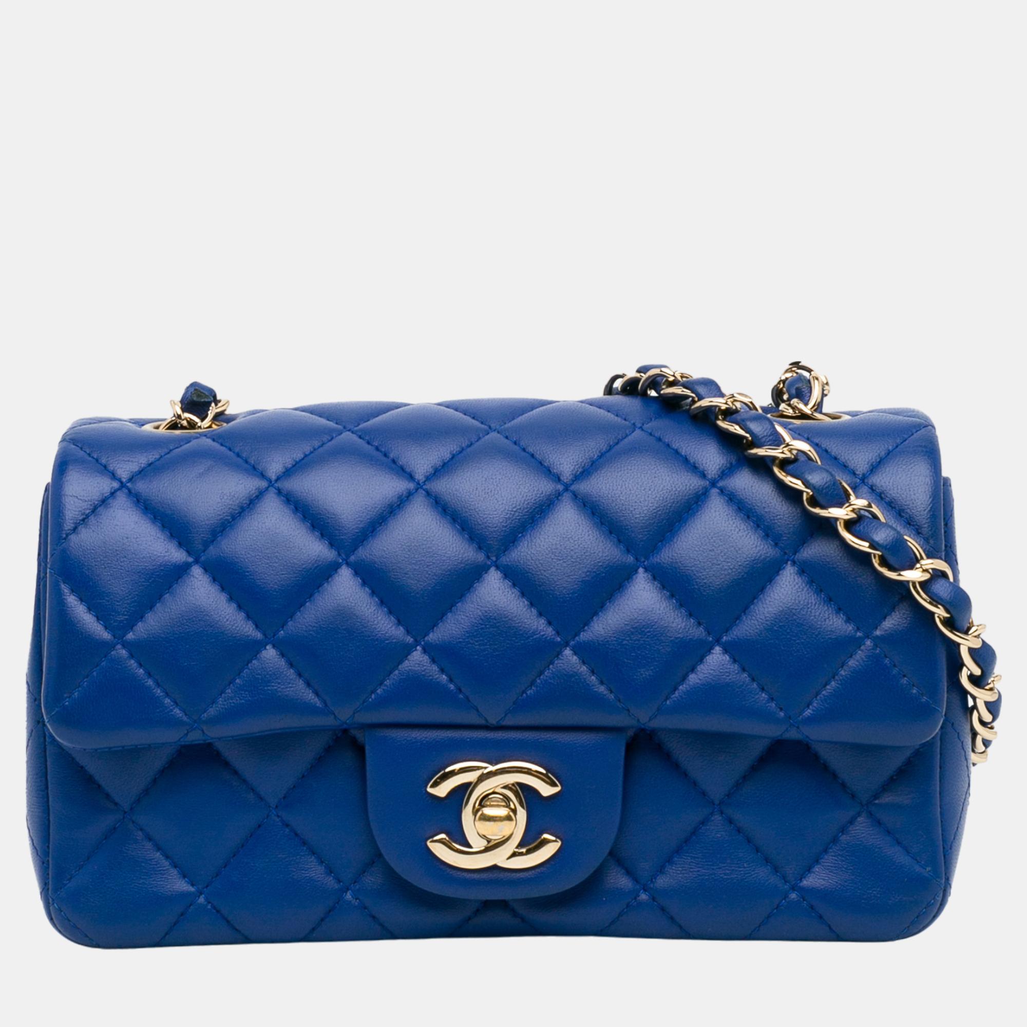 

Chanel Blue Mini Rectangular Classic Lambskin Single Flap