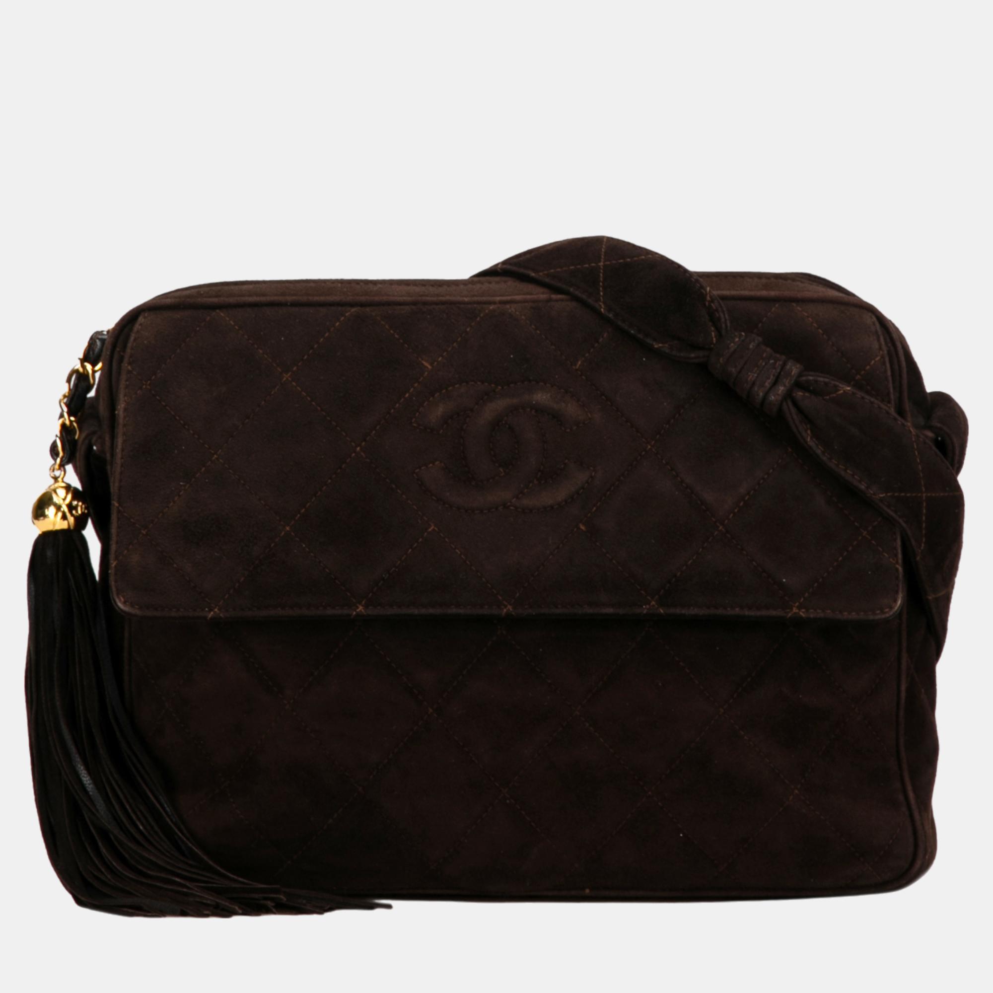

Chanel Brown CC Quilted Suede Tassel Camera Bag
