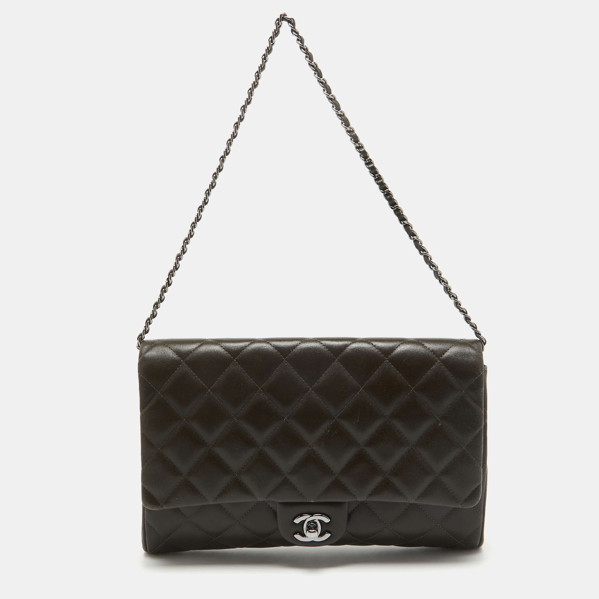 Pre-owned Chanel Choco Brown Quilted Leather Classic Flap Chain Clutch