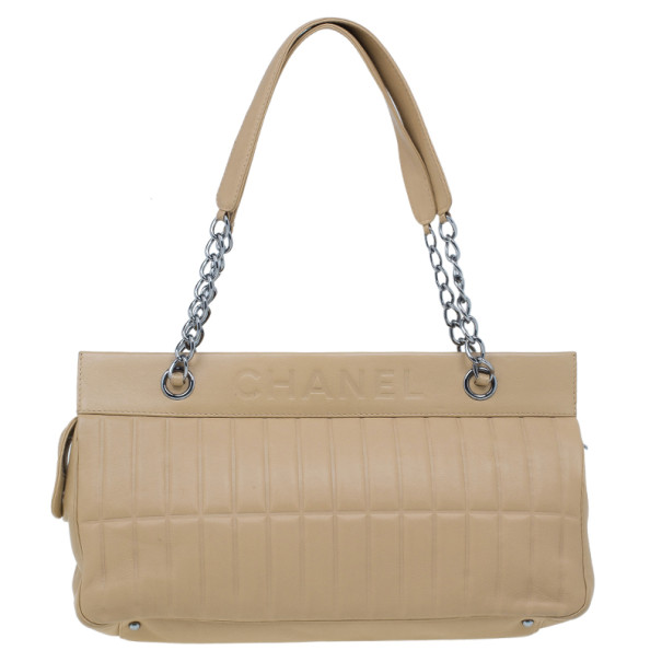 Chanel Beige Leather East-West Shoulder Bag