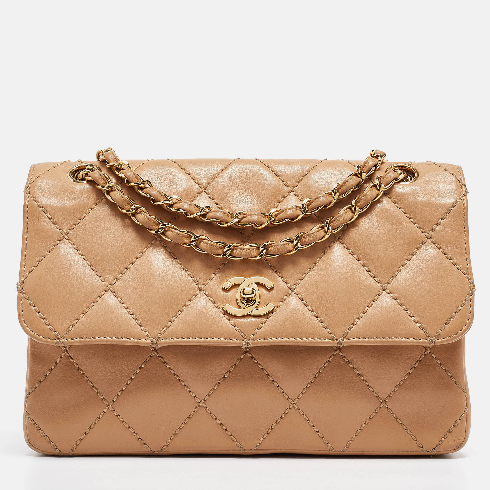 

Chanel Beige Quilted Leather Wild Stitch Classic Flap Bag