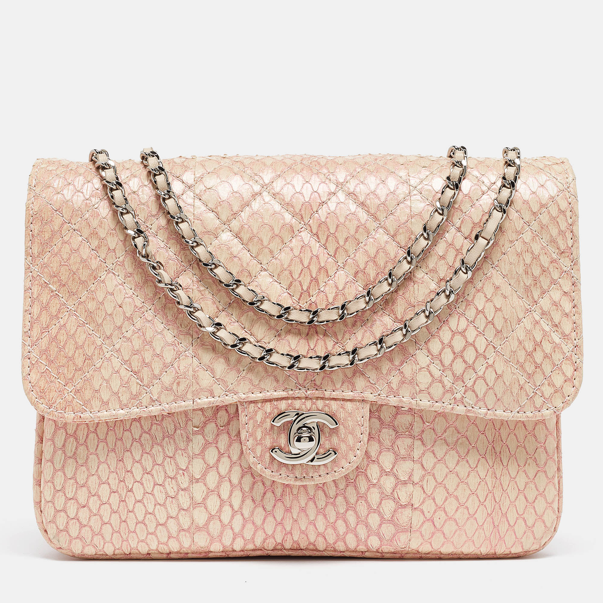 

Chanel Peach/Pink Python Triple Compartment CC Flap Bag, Orange