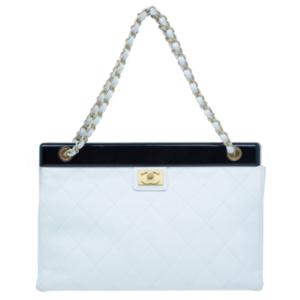 Pre Owned Chanel Black and White Caviar Shoulder Tote